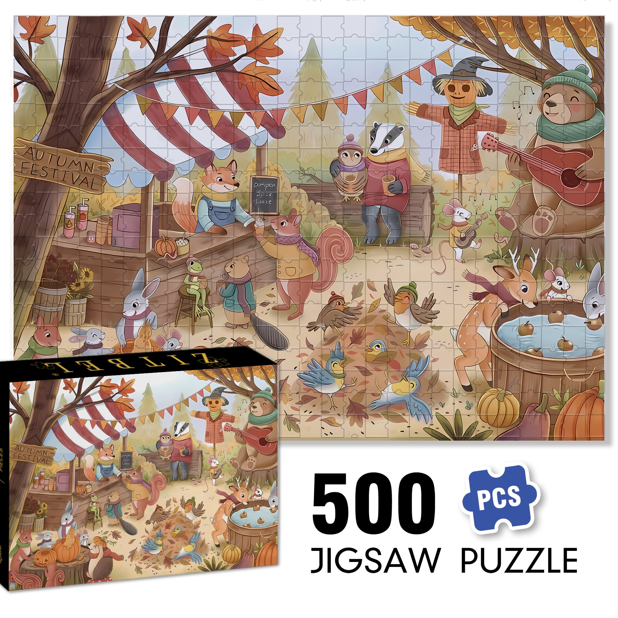 Autumn Festival 500pcs/1000pcs Jigsaw Puzzle, Scratch-Resistant, Interactive Family Game & Brain-Boosting DIY Decor, Perfect for Halloween, Christmas & New Year Gifts, Family Puzzle Game