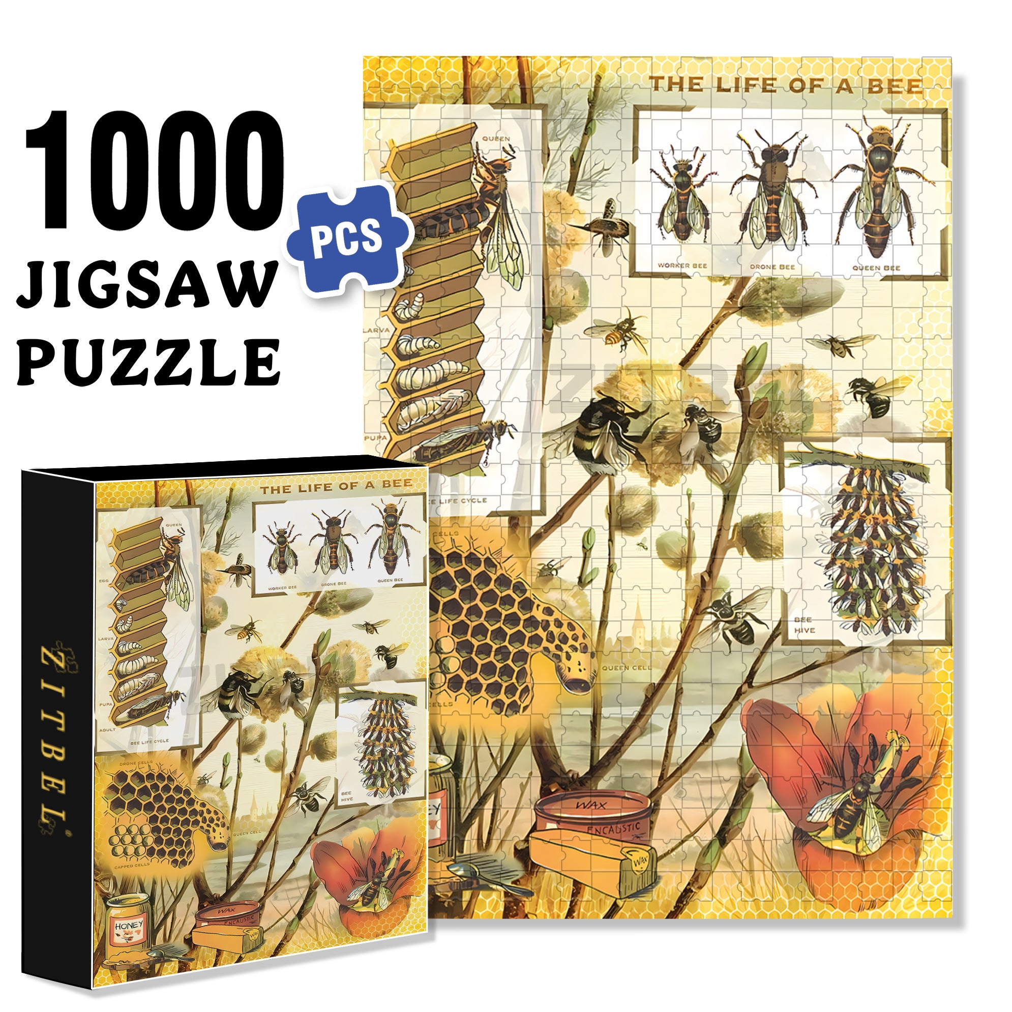 Bee 500pcs/1000pcs Jigsaw Puzzle, Scratch-Resistant, Interactive Family Game & Brain-Boosting DIY Decor, Perfect for Halloween, Christmas & New Year Gifts, Family Puzzle Game