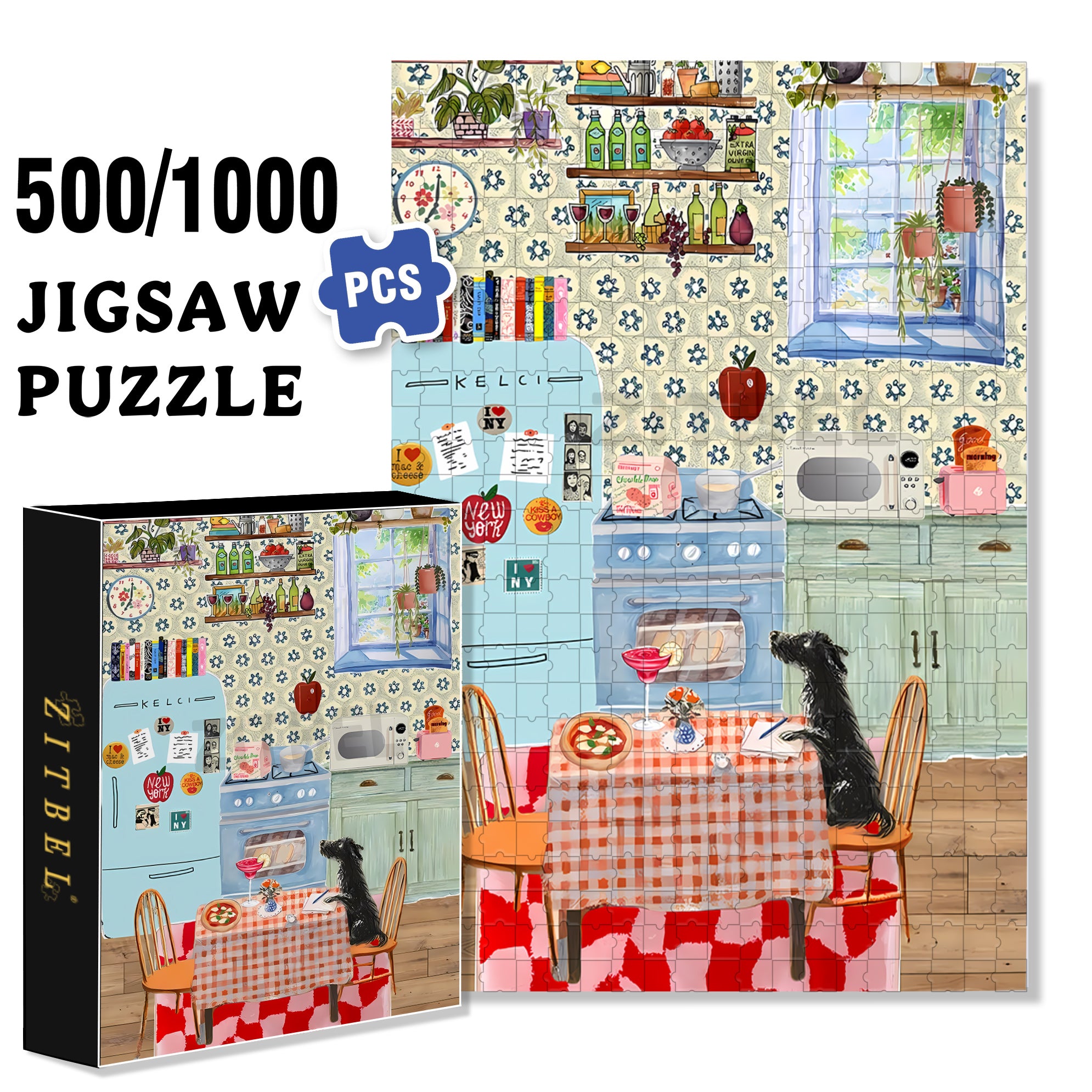 Black Puppy 500pcs/1000pcs Jigsaw Puzzle, Scratch-Resistant, Interactive Family Game & Brain-Boosting DIY Decor, Perfect for Halloween, Christmas & New Year Gifts, Family Puzzle Game