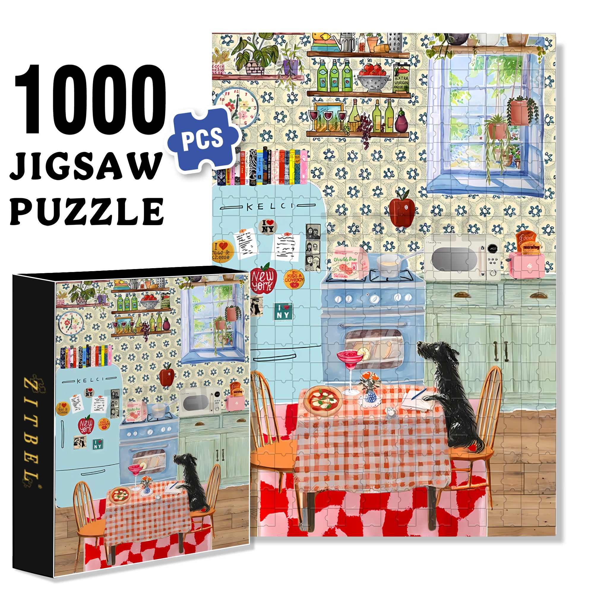 Black Puppy 500pcs/1000pcs Jigsaw Puzzle, Scratch-Resistant, Interactive Family Game & Brain-Boosting DIY Decor, Perfect for Halloween, Christmas & New Year Gifts, Family Puzzle Game