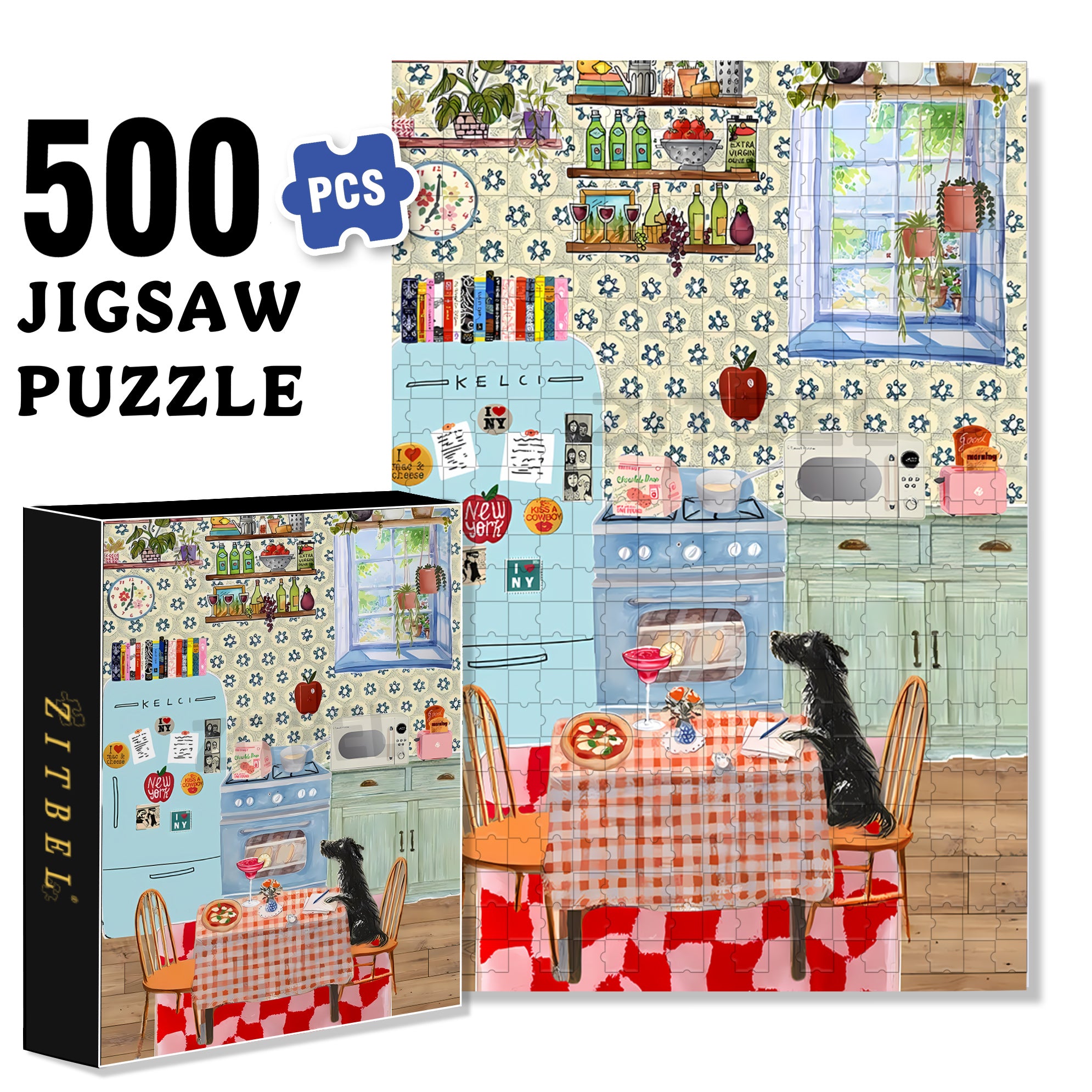 Black Puppy 500pcs/1000pcs Jigsaw Puzzle, Scratch-Resistant, Interactive Family Game & Brain-Boosting DIY Decor, Perfect for Halloween, Christmas & New Year Gifts, Family Puzzle Game