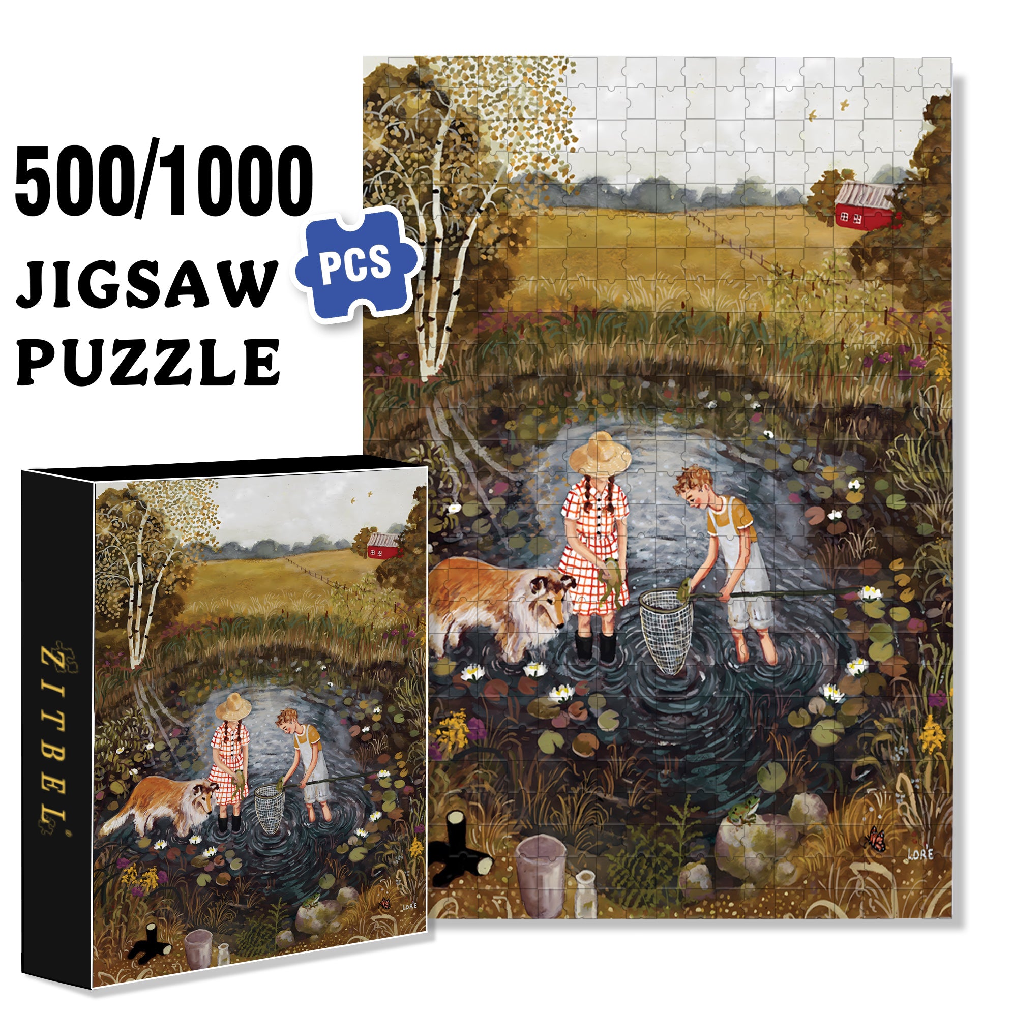 Catch Frogs 500pcs/1000pcs Jigsaw Puzzle, Scratch-Resistant, Interactive Family Game & Brain-Boosting DIY Decor, Perfect for Halloween, Christmas & New Year Gifts, Family Puzzle Game