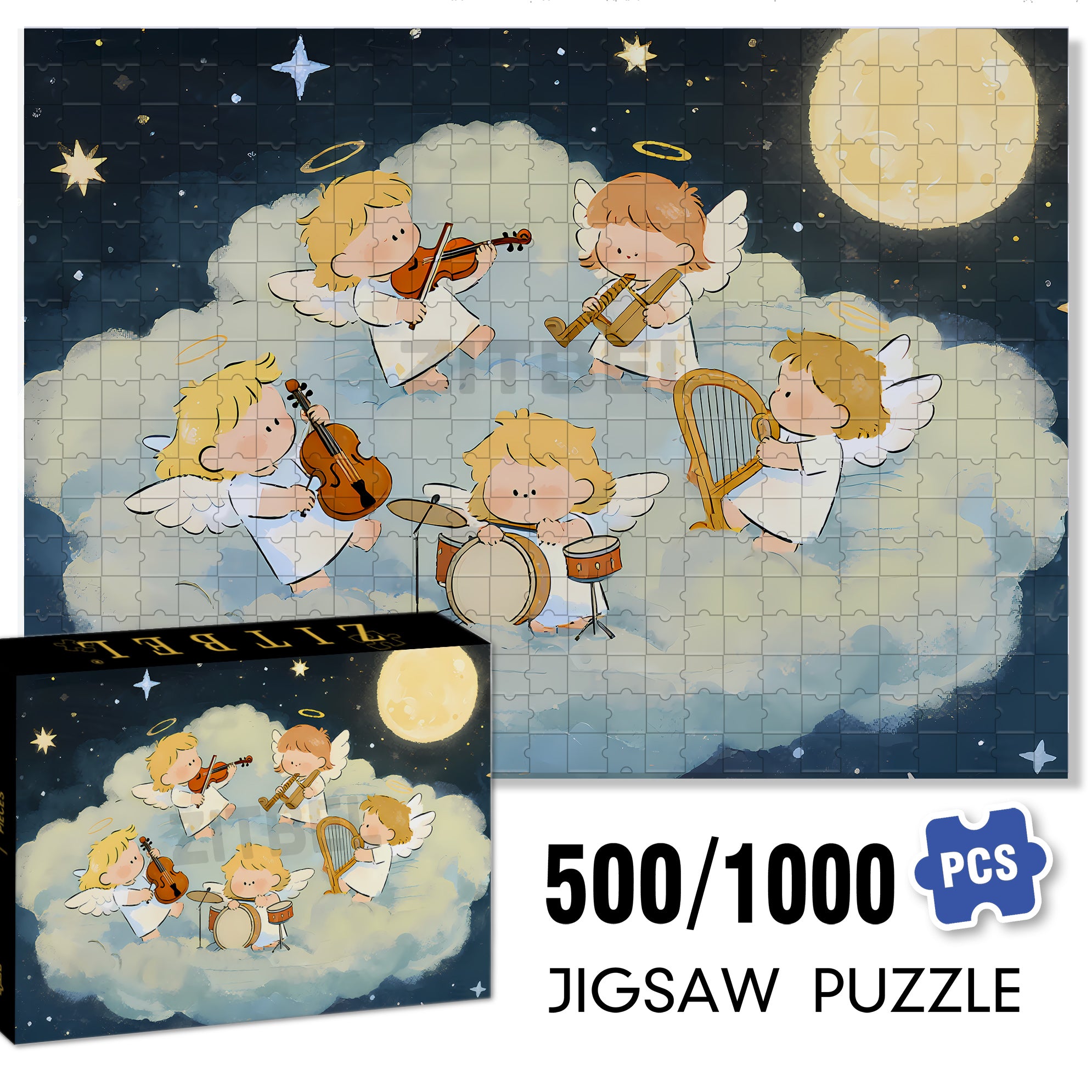 Cherubs 500pcs/1000pcs Jigsaw Puzzle, Scratch-Resistant, Interactive Family Game & Brain-Boosting DIY Decor, Perfect for Halloween, Christmas & New Year Gifts, Family Puzzle Game