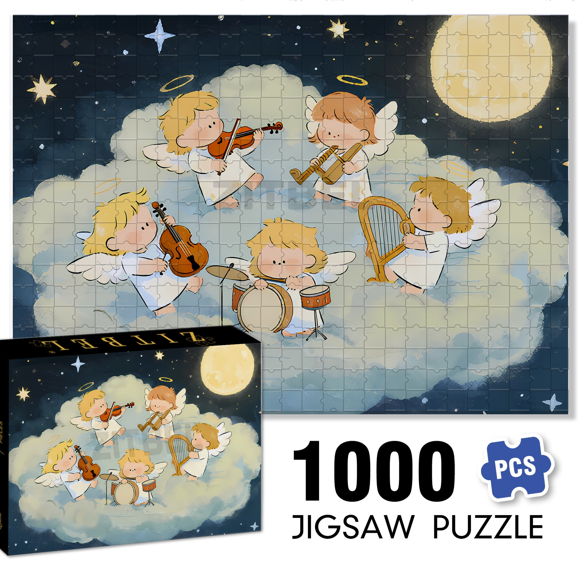 Cherubs 500pcs/1000pcs Jigsaw Puzzle, Scratch-Resistant, Interactive Family Game & Brain-Boosting DIY Decor, Perfect for Halloween, Christmas & New Year Gifts, Family Puzzle Game