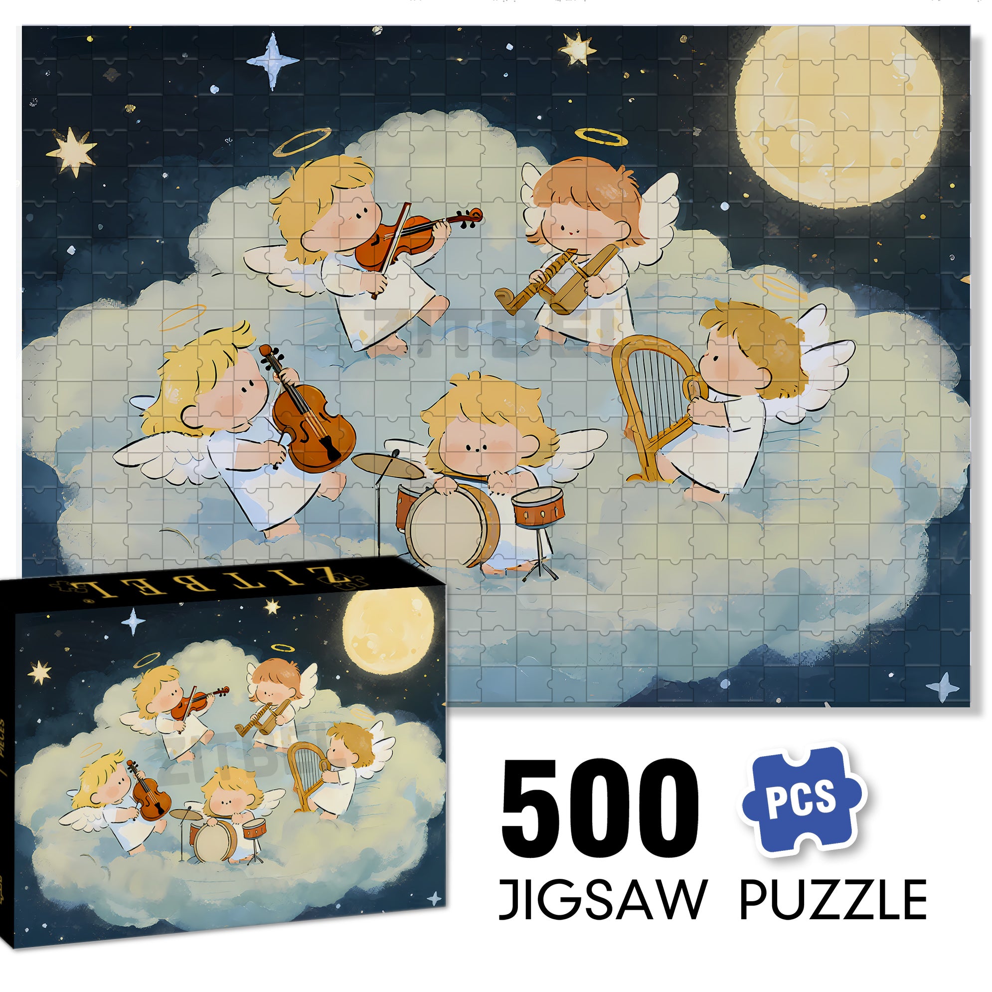 Cherubs 500pcs/1000pcs Jigsaw Puzzle, Scratch-Resistant, Interactive Family Game & Brain-Boosting DIY Decor, Perfect for Halloween, Christmas & New Year Gifts, Family Puzzle Game