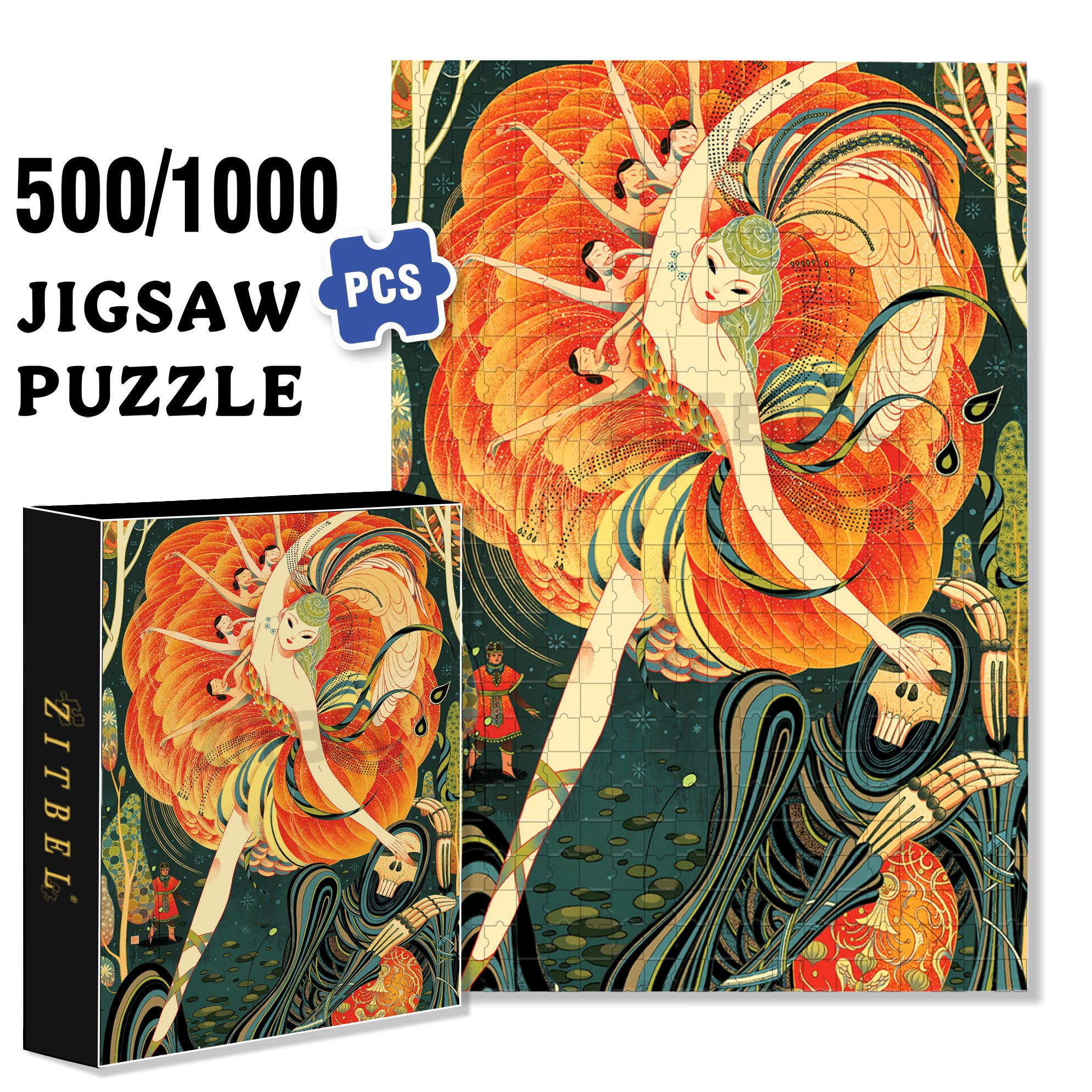 Dancing Girl 500pcs/1000pcs Jigsaw Puzzle, Scratch-Resistant, Interactive Family Game & Brain-Boosting DIY Decor, Perfect for Halloween, Christmas & New Year Gifts, Family Puzzle Game