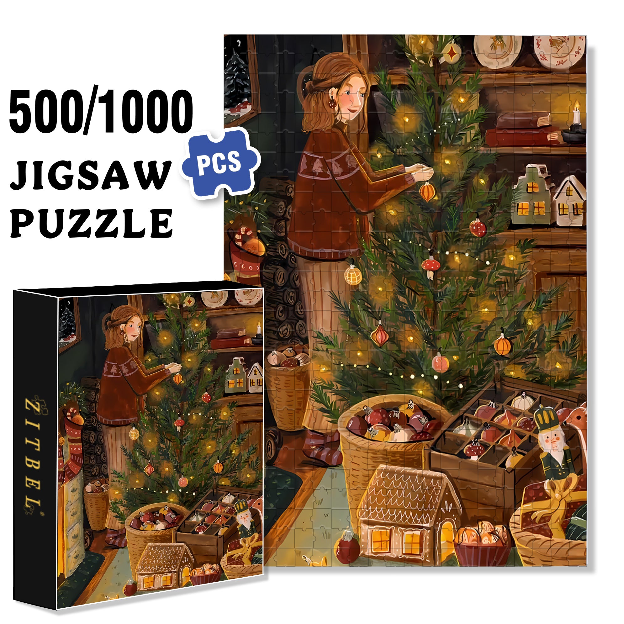 Decorate With Care 500pcs/1000pcs Jigsaw Puzzle, Scratch-Resistant, Interactive Family Game & Brain-Boosting DIY Decor, Perfect for Halloween, Christmas & New Year Gifts, Family Puzzle Game
