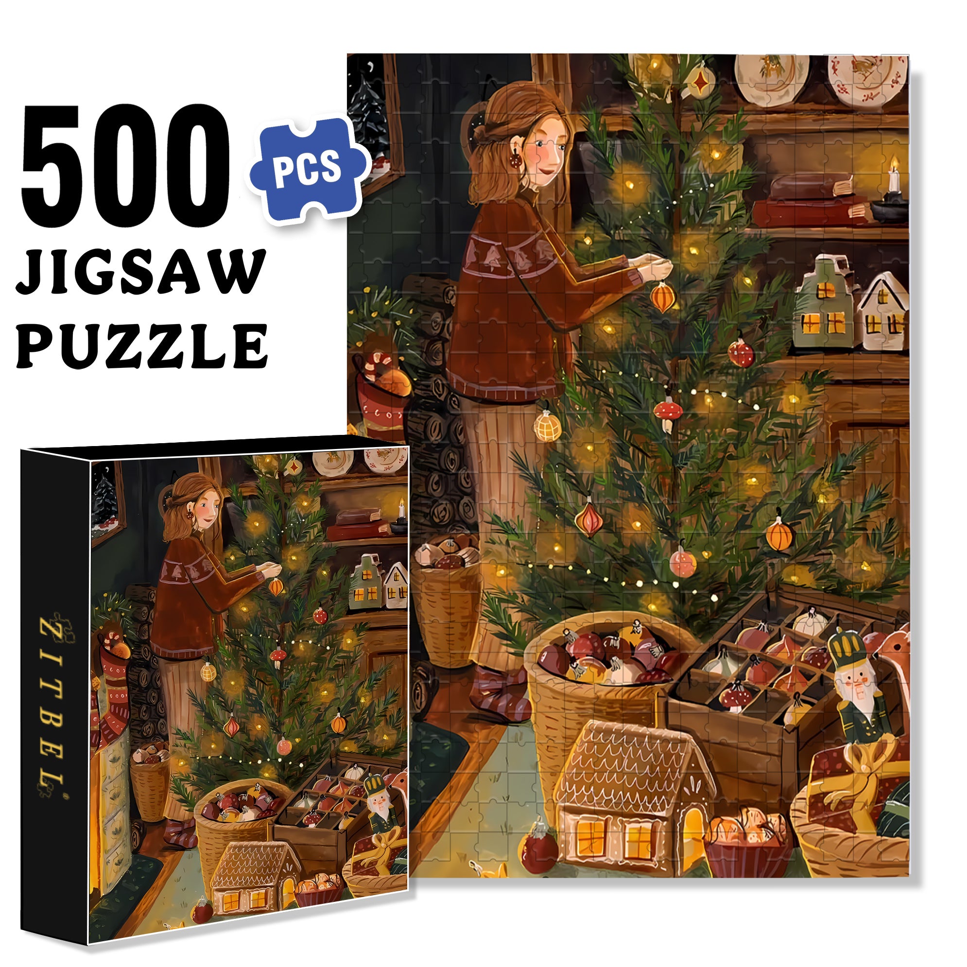 Decorate With Care 500pcs/1000pcs Jigsaw Puzzle, Scratch-Resistant, Interactive Family Game & Brain-Boosting DIY Decor, Perfect for Halloween, Christmas & New Year Gifts, Family Puzzle Game