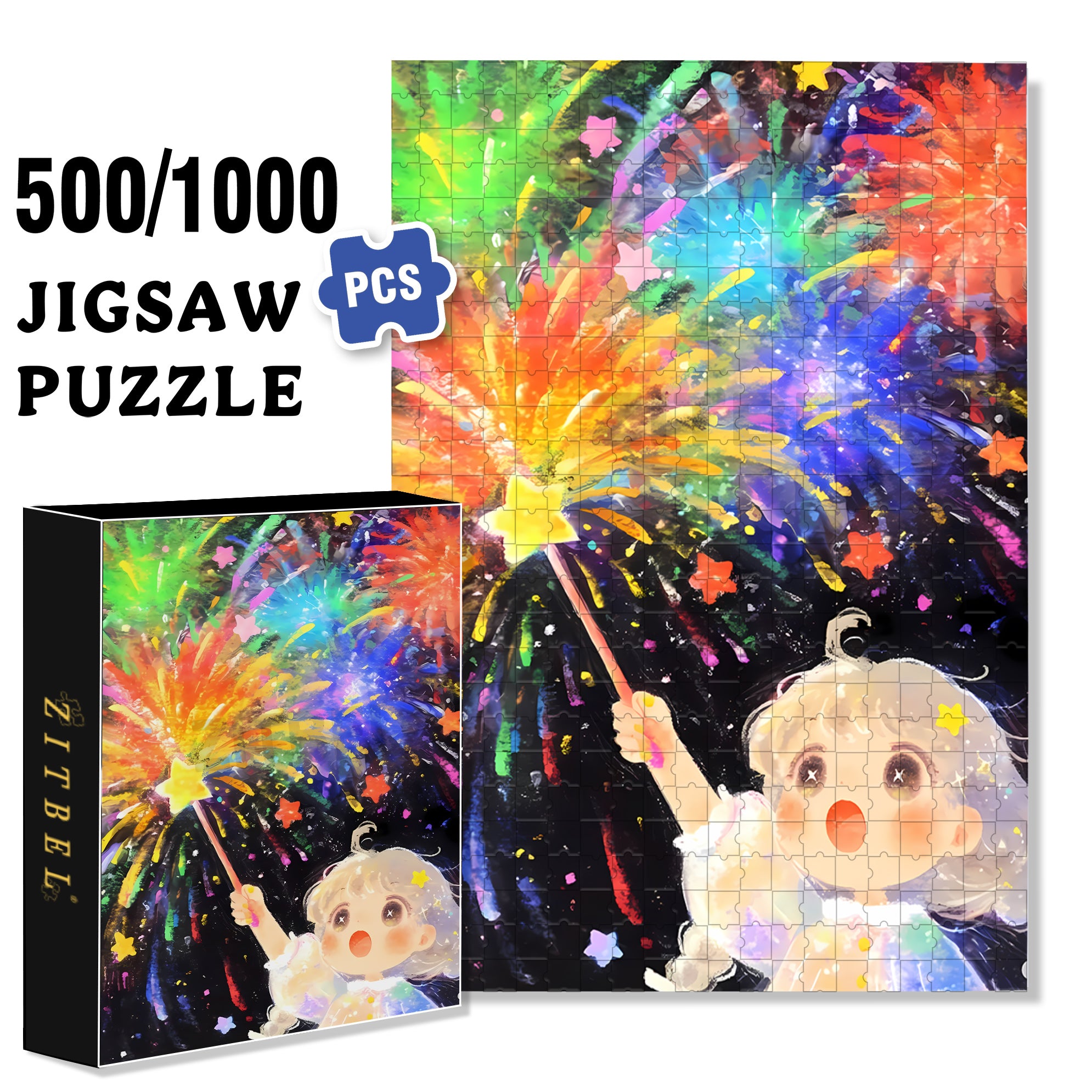 Fairy Stick 500pcs/1000pcs Jigsaw Puzzle, Scratch-Resistant, Interactive Family Game & Brain-Boosting DIY Decor, Perfect for Halloween, Christmas & New Year Gifts, Family Puzzle Game