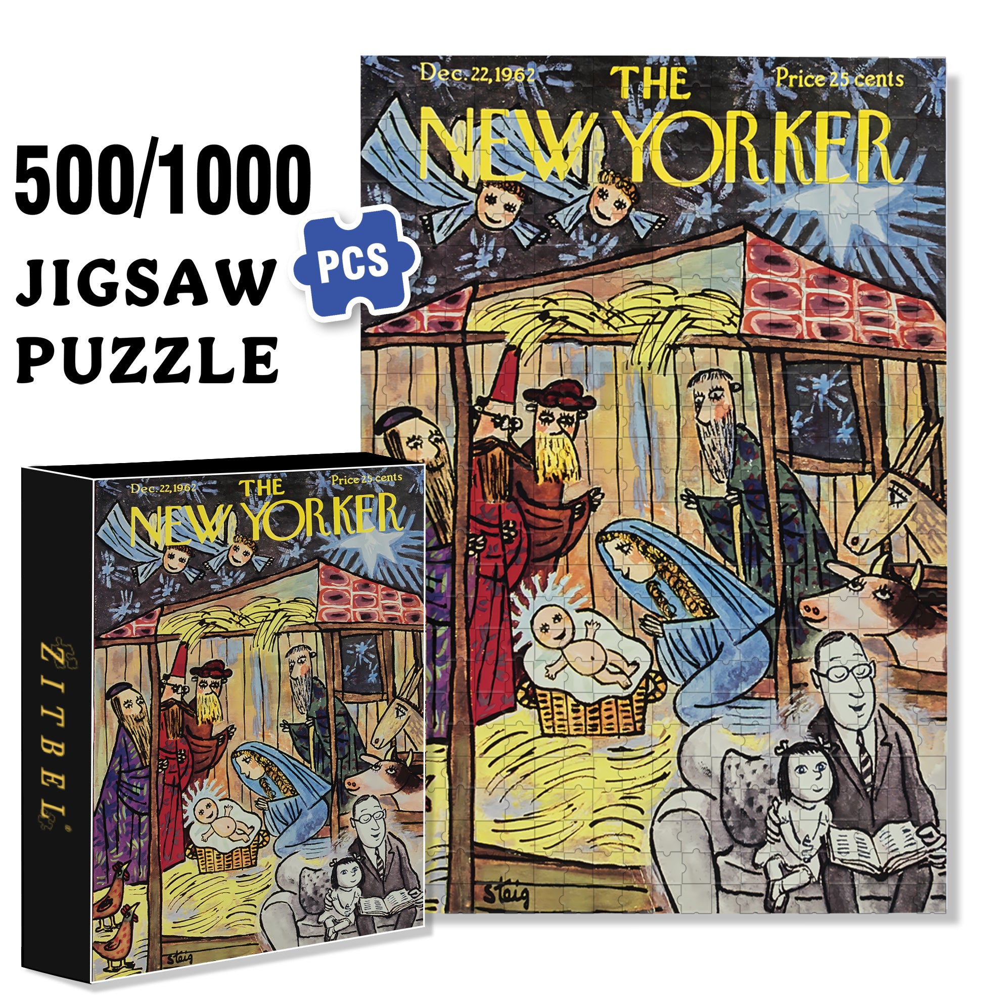 First Noel 500pcs/1000pcs Jigsaw Puzzle, Scratch-Resistant, Interactive Family Game & Brain-Boosting DIY Decor, Perfect for Halloween, Christmas & New Year Gifts, Family Puzzle Game