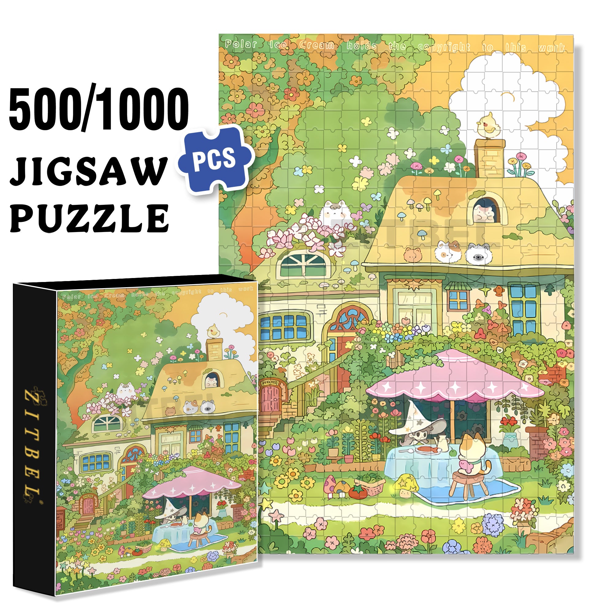 Flower House 500pcs/1000pcs Jigsaw Puzzle, Scratch-Resistant, Interactive Family Game & Brain-Boosting DIY Decor, Perfect for Halloween, Christmas & New Year Gifts, Family Puzzle Game