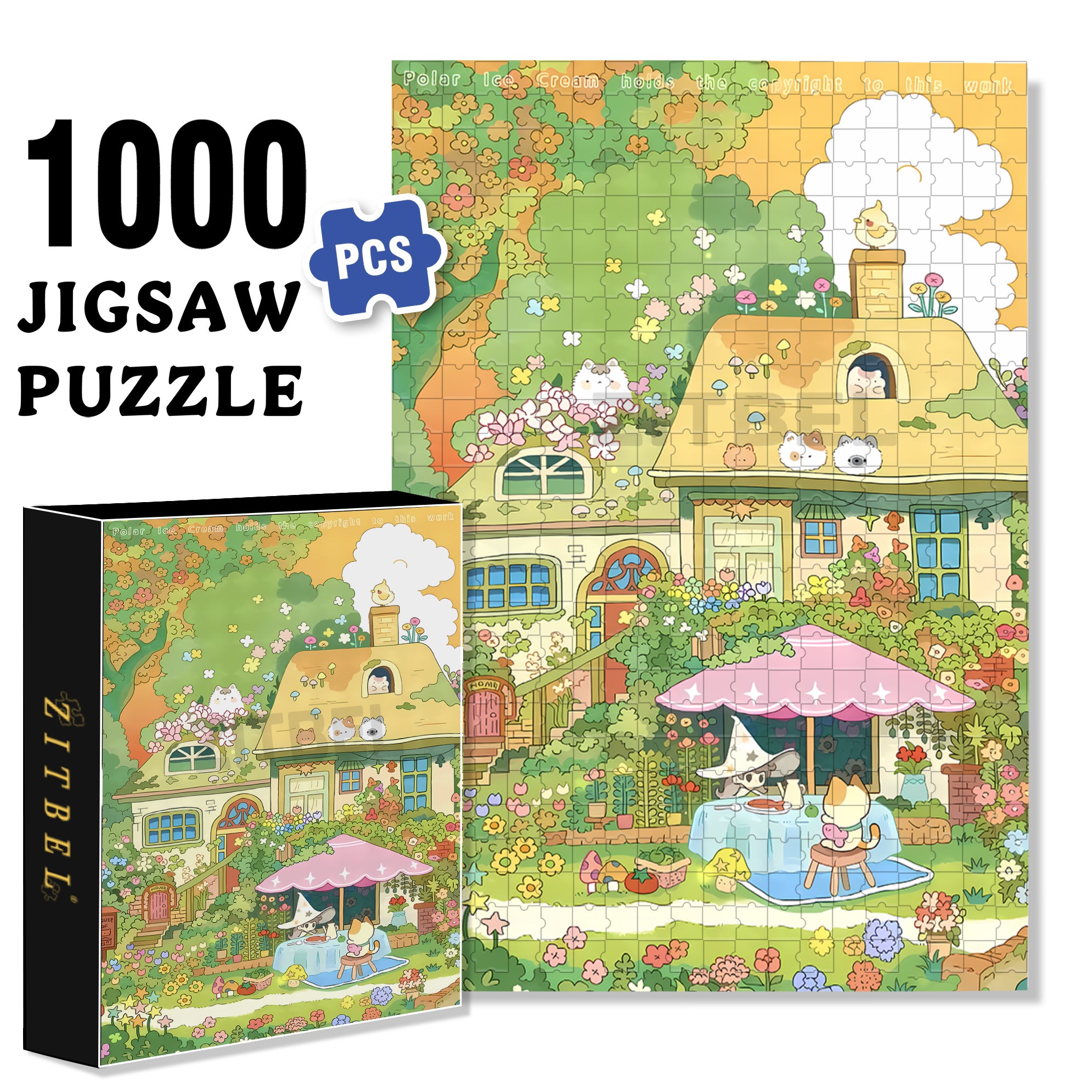Flower House 500pcs/1000pcs Jigsaw Puzzle, Scratch-Resistant, Interactive Family Game & Brain-Boosting DIY Decor, Perfect for Halloween, Christmas & New Year Gifts, Family Puzzle Game