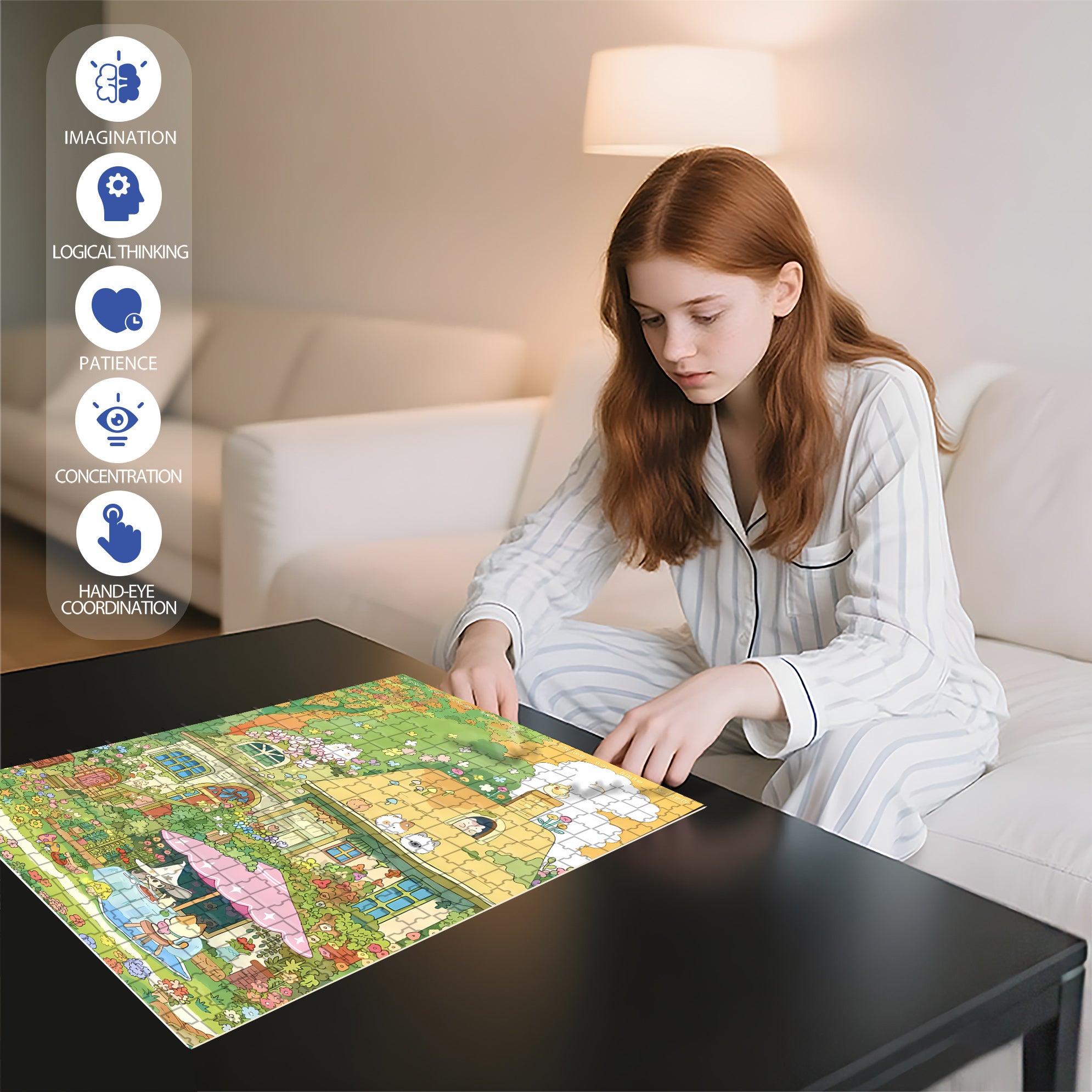 Flower House 500pcs/1000pcs Jigsaw Puzzle, Scratch-Resistant, Interactive Family Game & Brain-Boosting DIY Decor, Perfect for Halloween, Christmas & New Year Gifts, Family Puzzle Game