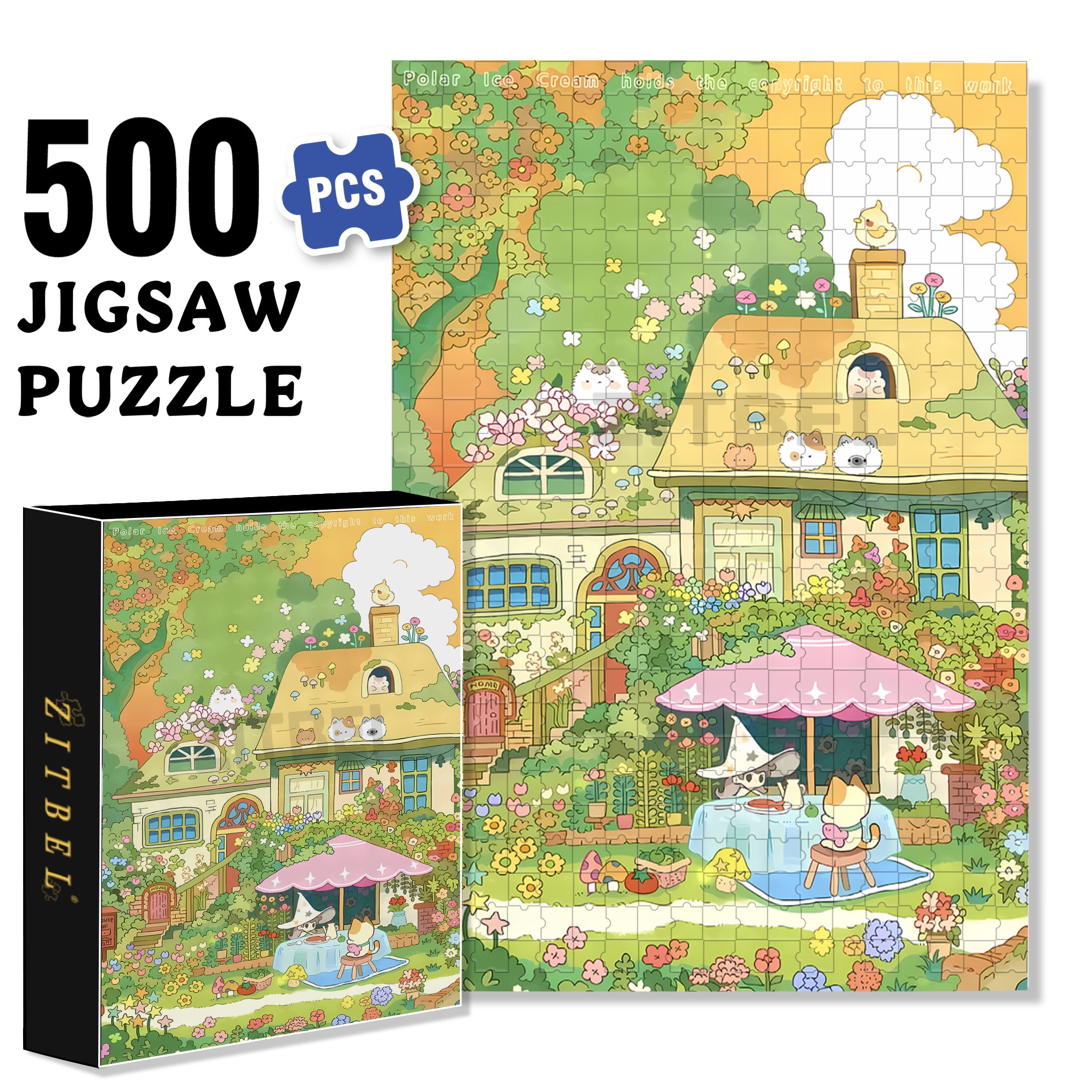 Flower House 500pcs/1000pcs Jigsaw Puzzle, Scratch-Resistant, Interactive Family Game & Brain-Boosting DIY Decor, Perfect for Halloween, Christmas & New Year Gifts, Family Puzzle Game
