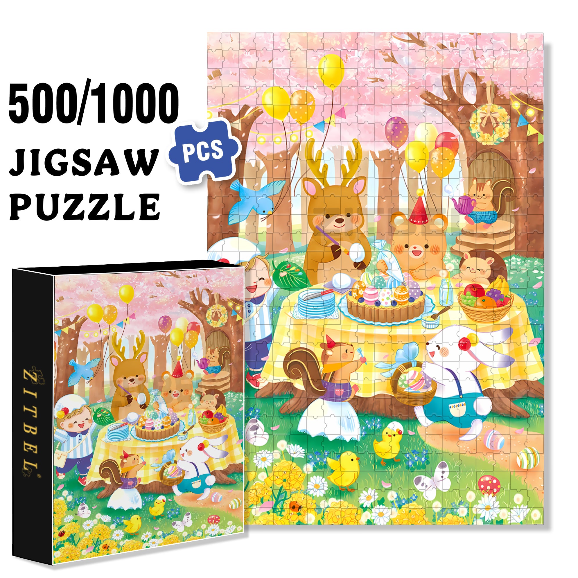 Forest Party Bash 500pcs/1000pcs Jigsaw Puzzle, Scratch-Resistant, Interactive Family Game & Brain-Boosting DIY Decor, Perfect for Halloween, Christmas & New Year Gifts, Family Puzzle Game