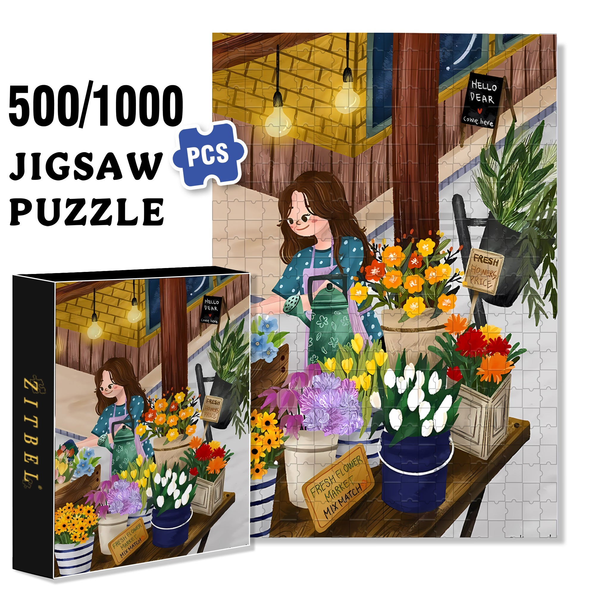 Fresh Flowers 500pcs/1000pcs Jigsaw Puzzle, Scratch-Resistant, Interactive Family Game & Brain-Boosting DIY Decor, Perfect for Halloween, Christmas & New Year Gifts, Family Puzzle Game