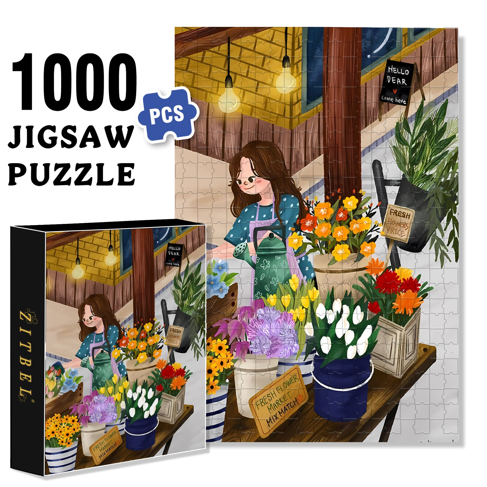 Fresh Flowers 500pcs/1000pcs Jigsaw Puzzle, Scratch-Resistant, Interactive Family Game & Brain-Boosting DIY Decor, Perfect for Halloween, Christmas & New Year Gifts, Family Puzzle Game