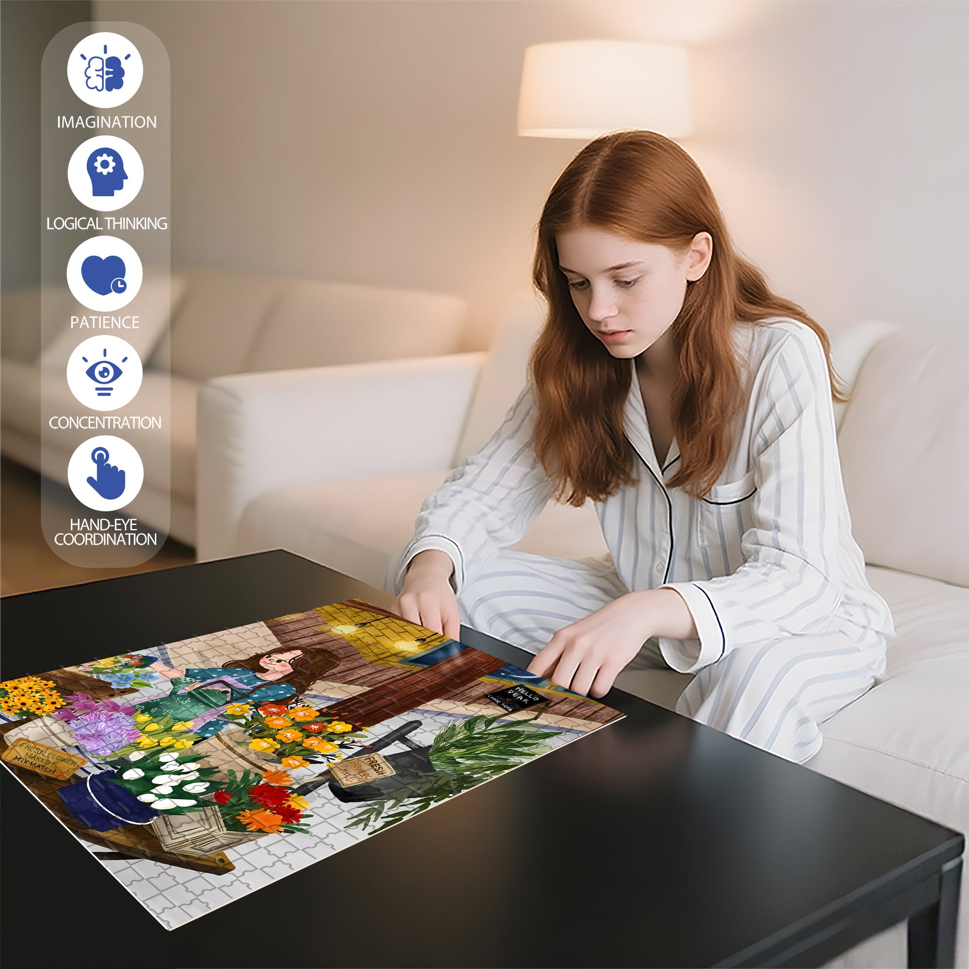 Fresh Flowers 500pcs/1000pcs Jigsaw Puzzle, Scratch-Resistant, Interactive Family Game & Brain-Boosting DIY Decor, Perfect for Halloween, Christmas & New Year Gifts, Family Puzzle Game