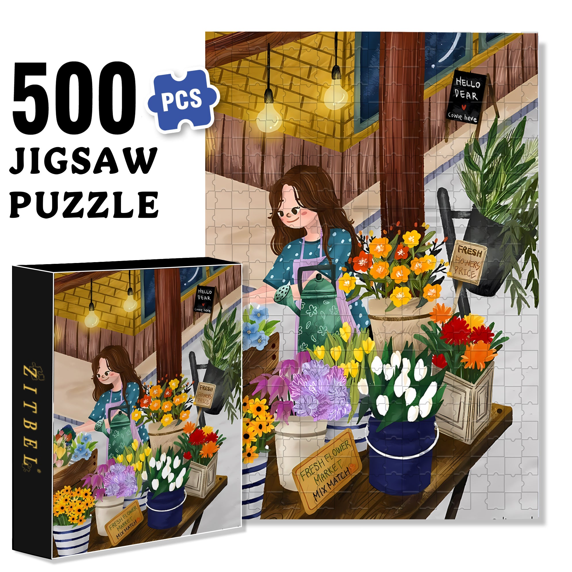 Fresh Flowers 500pcs/1000pcs Jigsaw Puzzle, Scratch-Resistant, Interactive Family Game & Brain-Boosting DIY Decor, Perfect for Halloween, Christmas & New Year Gifts, Family Puzzle Game