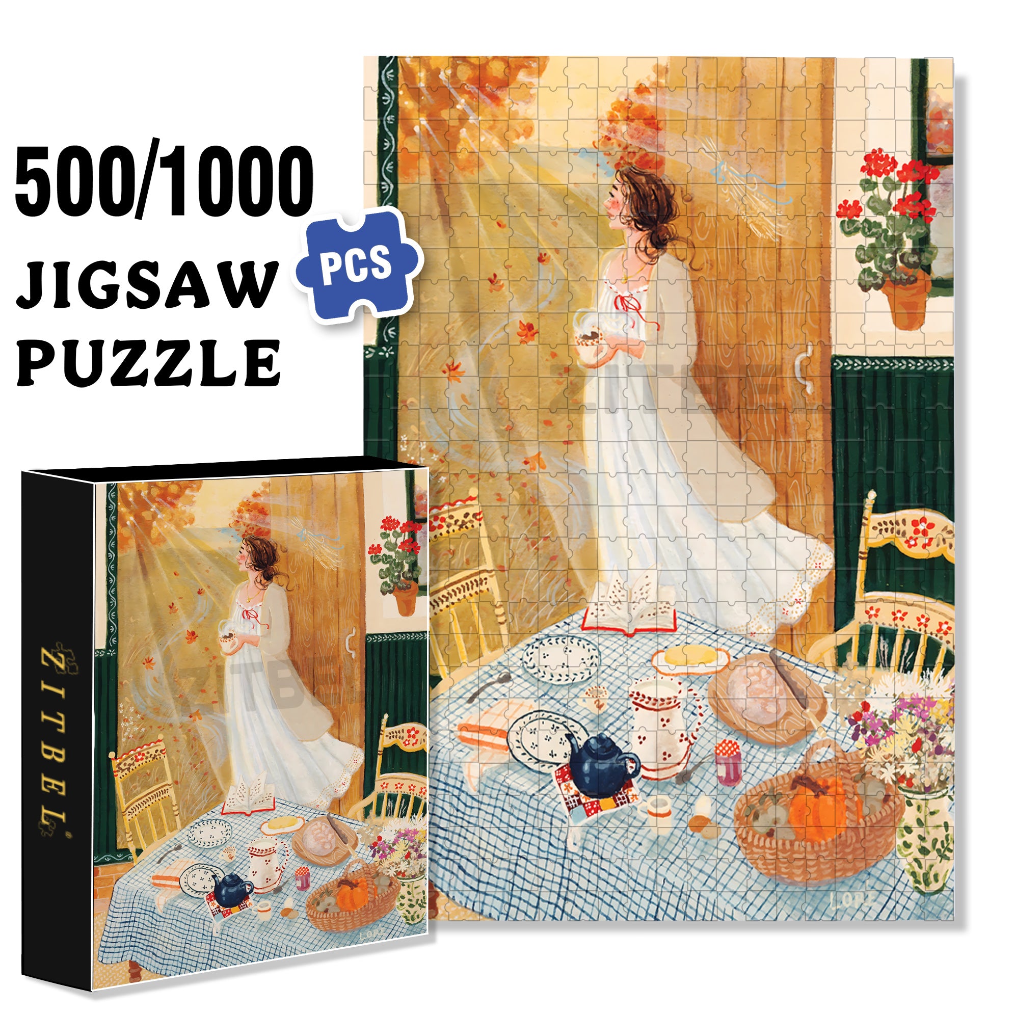 Get Up Early  500pcs/1000pcs Jigsaw Puzzle, Scratch-Resistant, Interactive Family Game & Brain-Boosting DIY Decor, Perfect for Halloween, Christmas & New Year Gifts, Family Puzzle Game