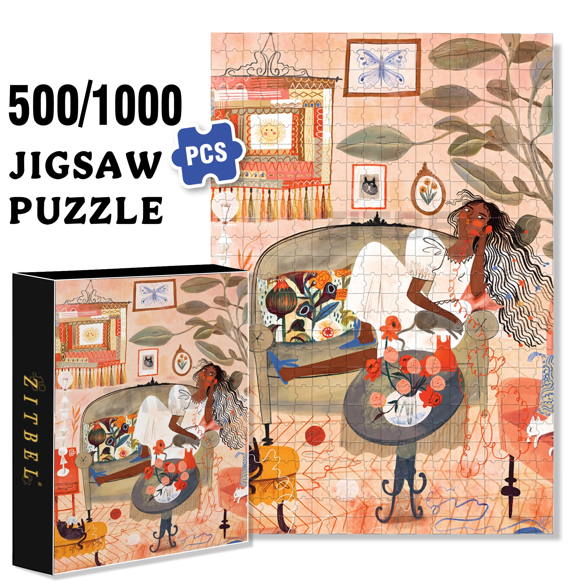 Hello 500pcs/1000pcs Jigsaw Puzzle, Scratch-Resistant, Interactive Family Game & Brain-Boosting DIY Decor, Perfect for Halloween, Christmas & New Year Gifts, Family Puzzle Game