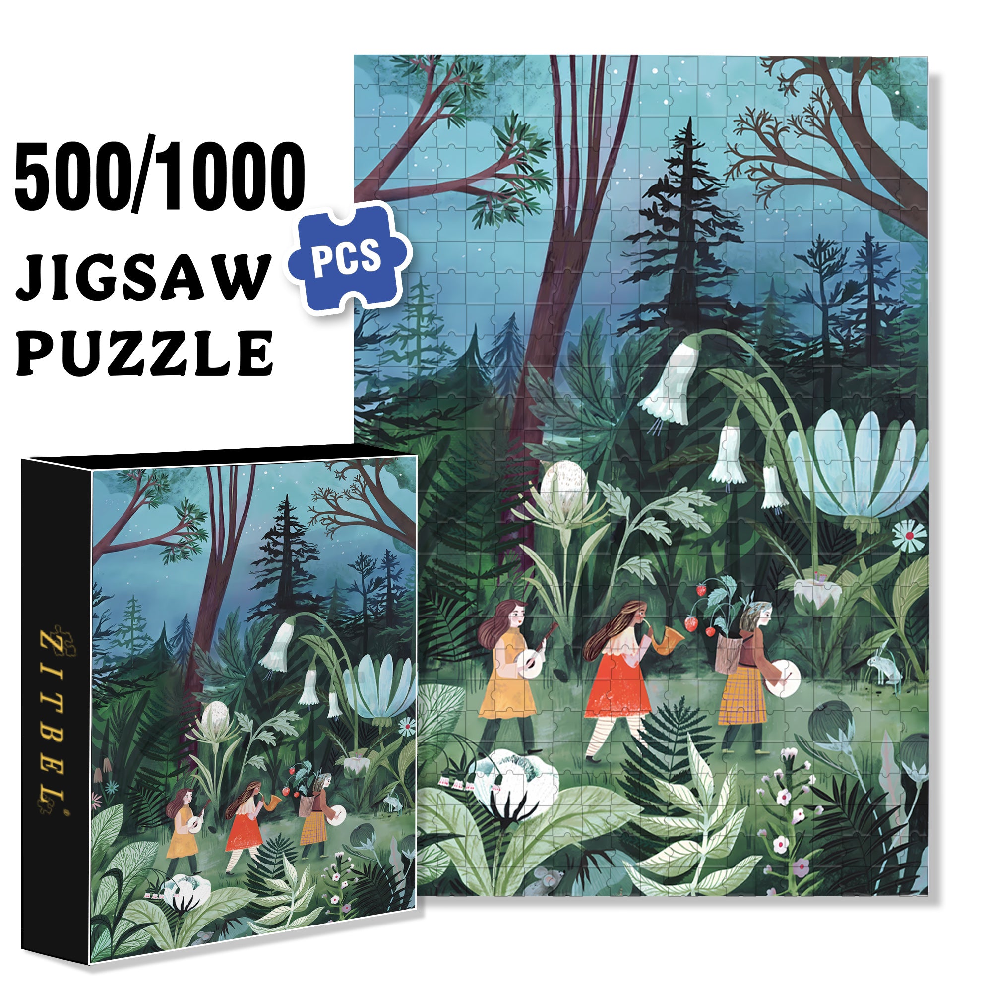 Jungle Concert 500pcs/1000pcs Jigsaw Puzzle, Scratch-Resistant, Interactive Family Game & Brain-Boosting DIY Decor, Perfect for Halloween, Christmas & New Year Gifts, Family Puzzle Game