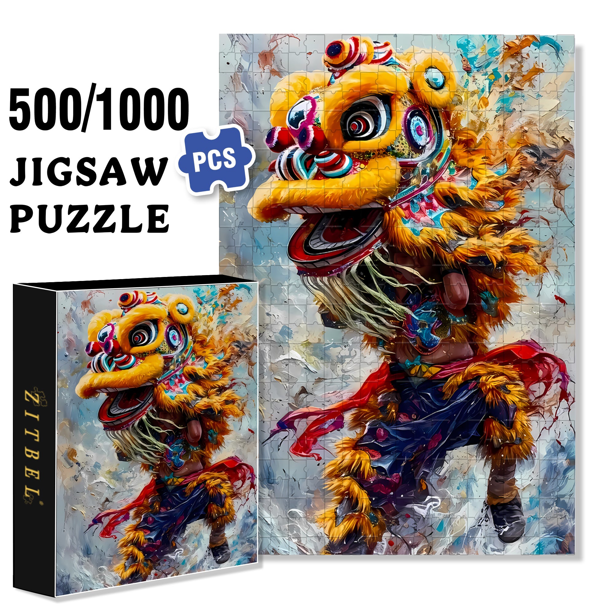 Lion Dance 500pcs/1000pcs Jigsaw Puzzle, Scratch-Resistant, Interactive Family Game & Brain-Boosting DIY Decor, Perfect for Halloween, Christmas & New Year Gifts, Family Puzzle Game
