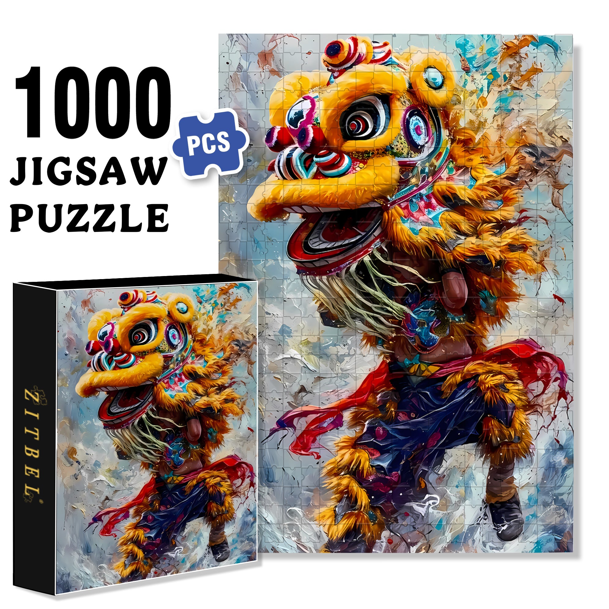Lion Dance 500pcs/1000pcs Jigsaw Puzzle, Scratch-Resistant, Interactive Family Game & Brain-Boosting DIY Decor, Perfect for Halloween, Christmas & New Year Gifts, Family Puzzle Game