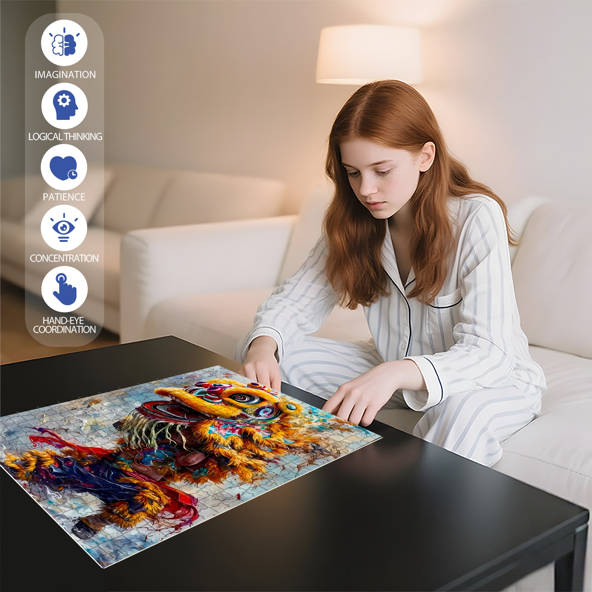 Lion Dance 500pcs/1000pcs Jigsaw Puzzle, Scratch-Resistant, Interactive Family Game & Brain-Boosting DIY Decor, Perfect for Halloween, Christmas & New Year Gifts, Family Puzzle Game