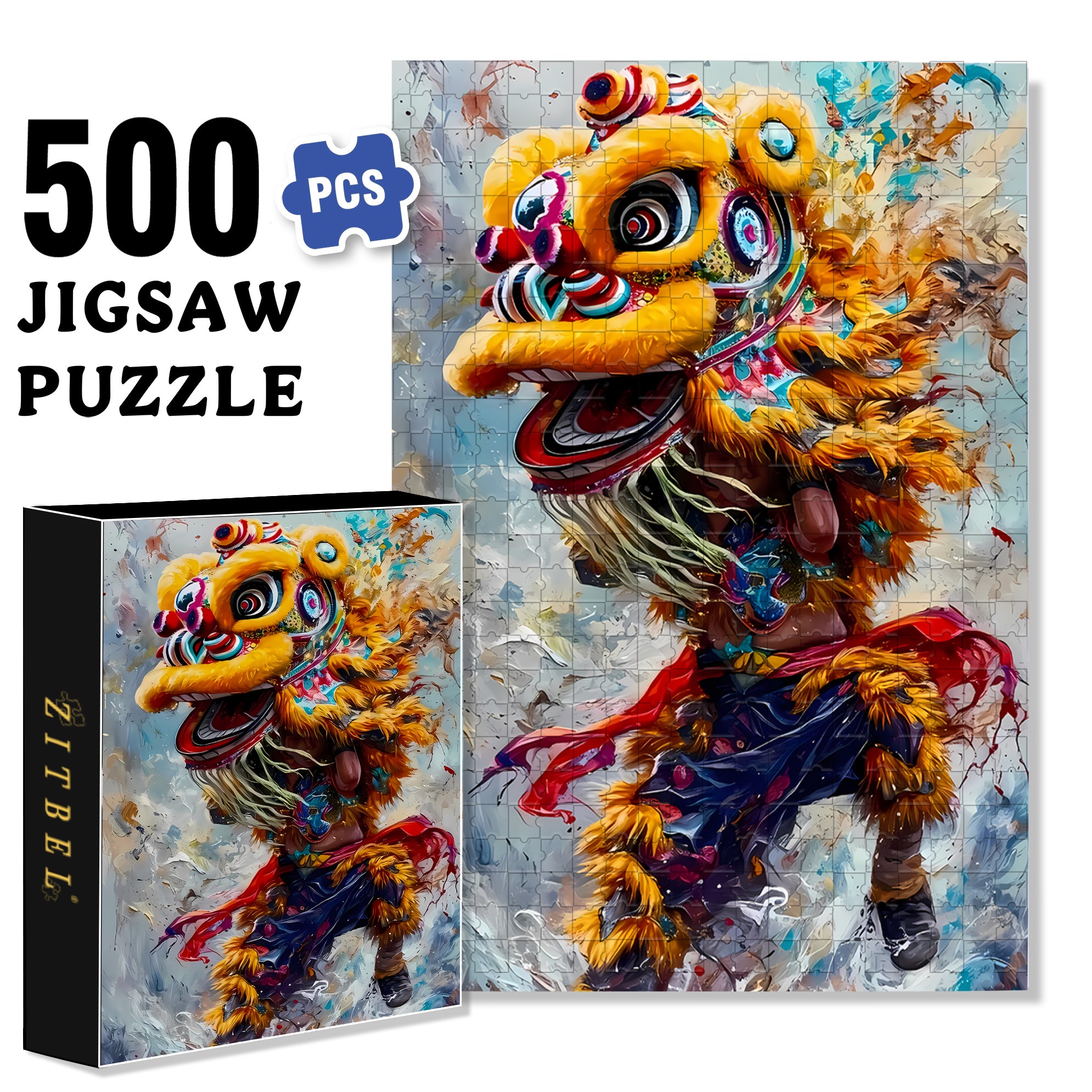 Lion Dance 500pcs/1000pcs Jigsaw Puzzle, Scratch-Resistant, Interactive Family Game & Brain-Boosting DIY Decor, Perfect for Halloween, Christmas & New Year Gifts, Family Puzzle Game