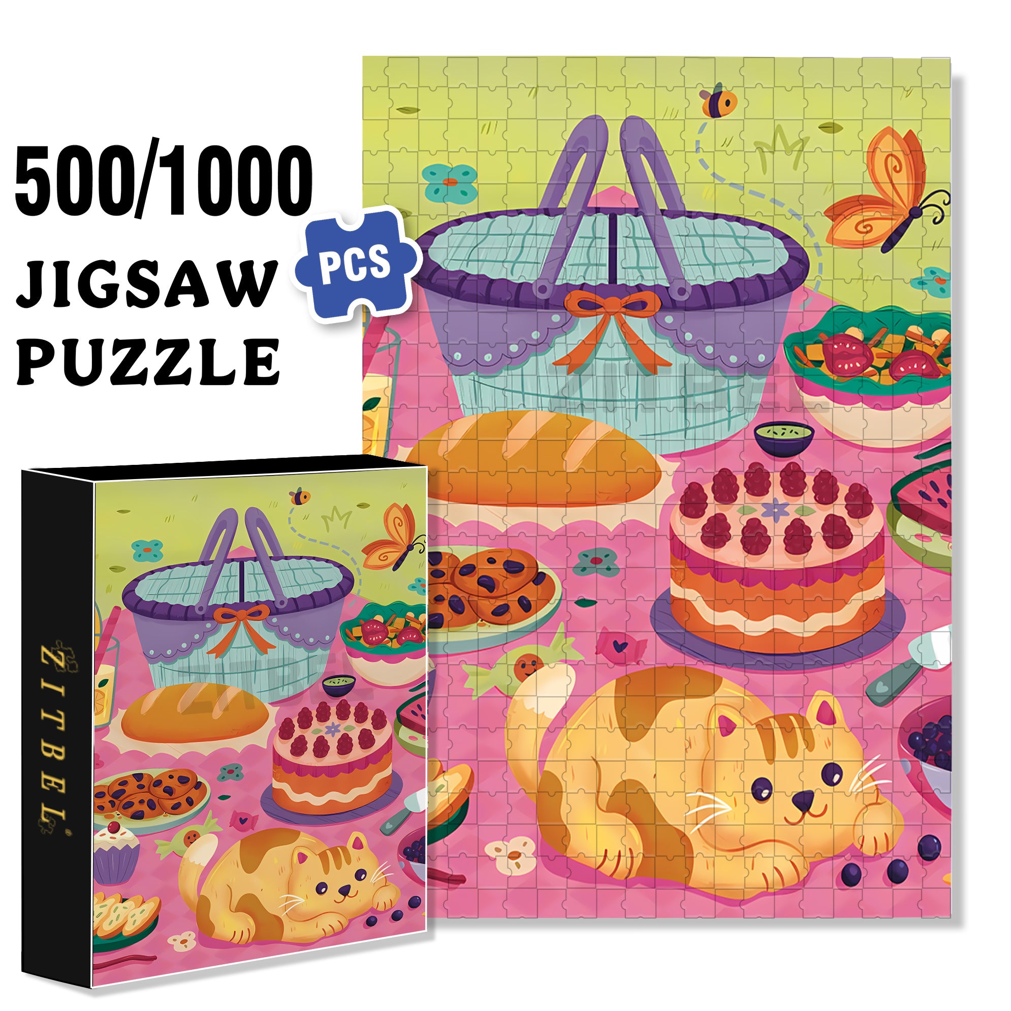 Love Picnics 500pcs/1000pcs Jigsaw Puzzle, Scratch-Resistant, Interactive Family Game & Brain-Boosting DIY Decor, Perfect for Halloween, Christmas & New Year Gifts, Family Puzzle Game