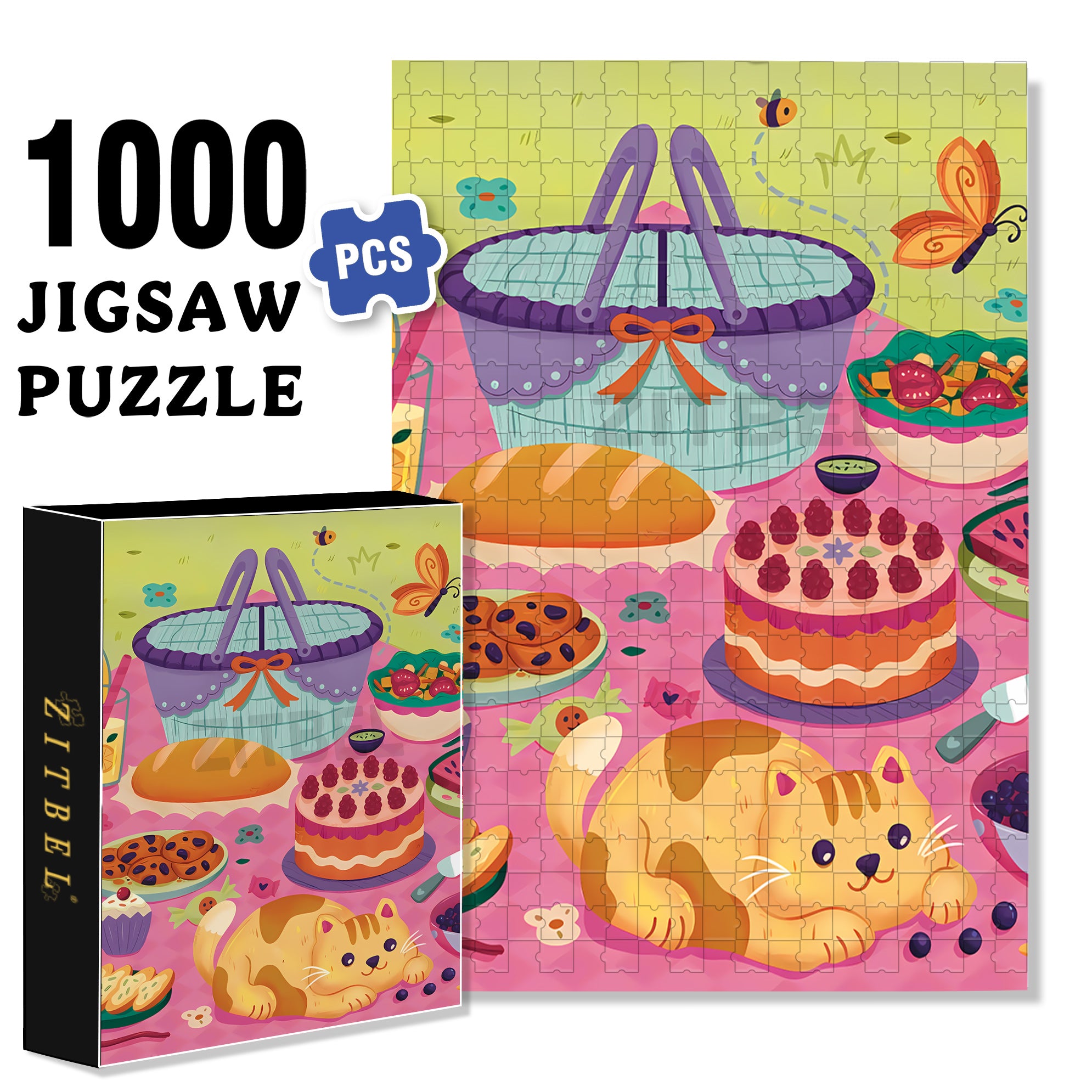 Love Picnics 500pcs/1000pcs Jigsaw Puzzle, Scratch-Resistant, Interactive Family Game & Brain-Boosting DIY Decor, Perfect for Halloween, Christmas & New Year Gifts, Family Puzzle Game