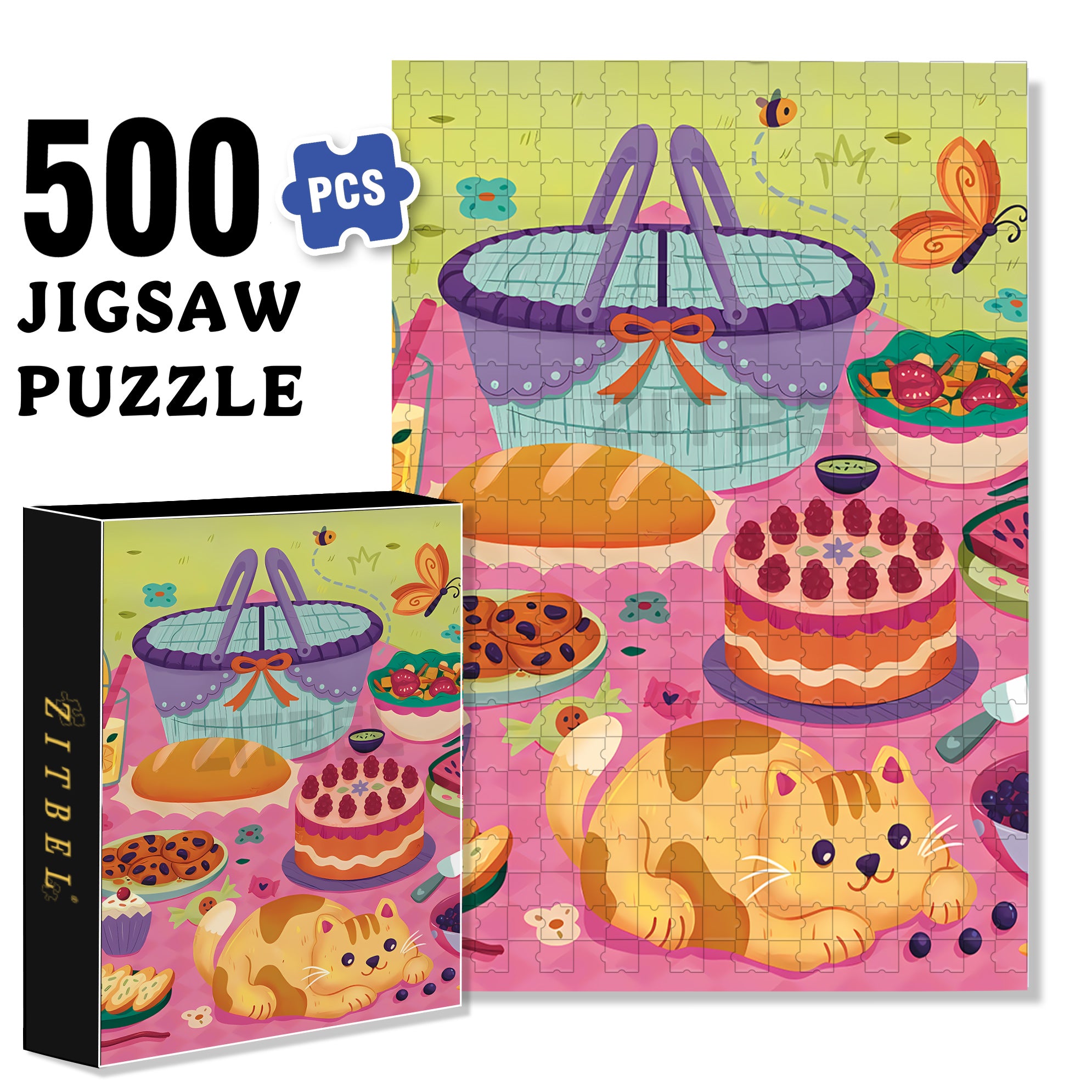 Love Picnics 500pcs/1000pcs Jigsaw Puzzle, Scratch-Resistant, Interactive Family Game & Brain-Boosting DIY Decor, Perfect for Halloween, Christmas & New Year Gifts, Family Puzzle Game