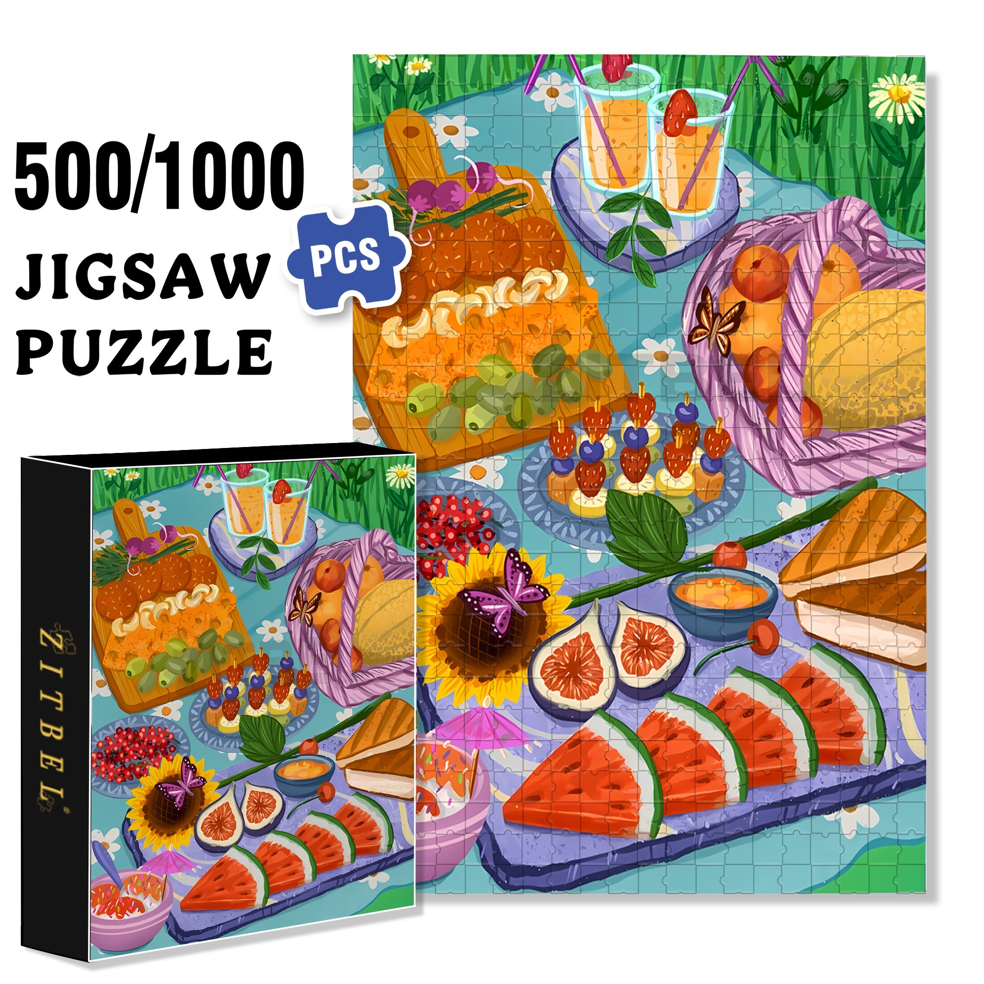 Picnicker 500pcs/1000pcs Jigsaw Puzzle, Scratch-Resistant, Interactive Family Game & Brain-Boosting DIY Decor, Perfect for Halloween, Christmas & New Year Gifts, Family Puzzle Game