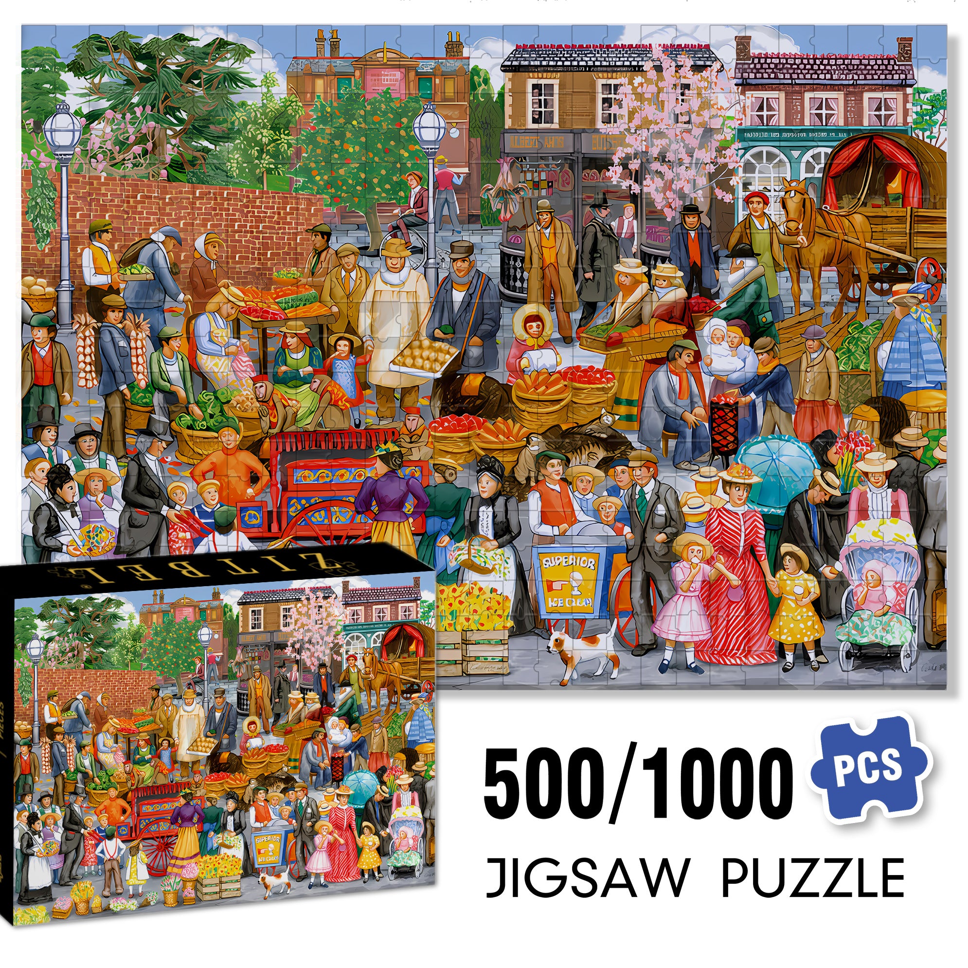 Springtime Market 500pcs/1000pcs Jigsaw Puzzle, Scratch-Resistant, Interactive Family Game & Brain-Boosting DIY Decor, Perfect for Halloween, Christmas & New Year Gifts, Family Puzzle Game