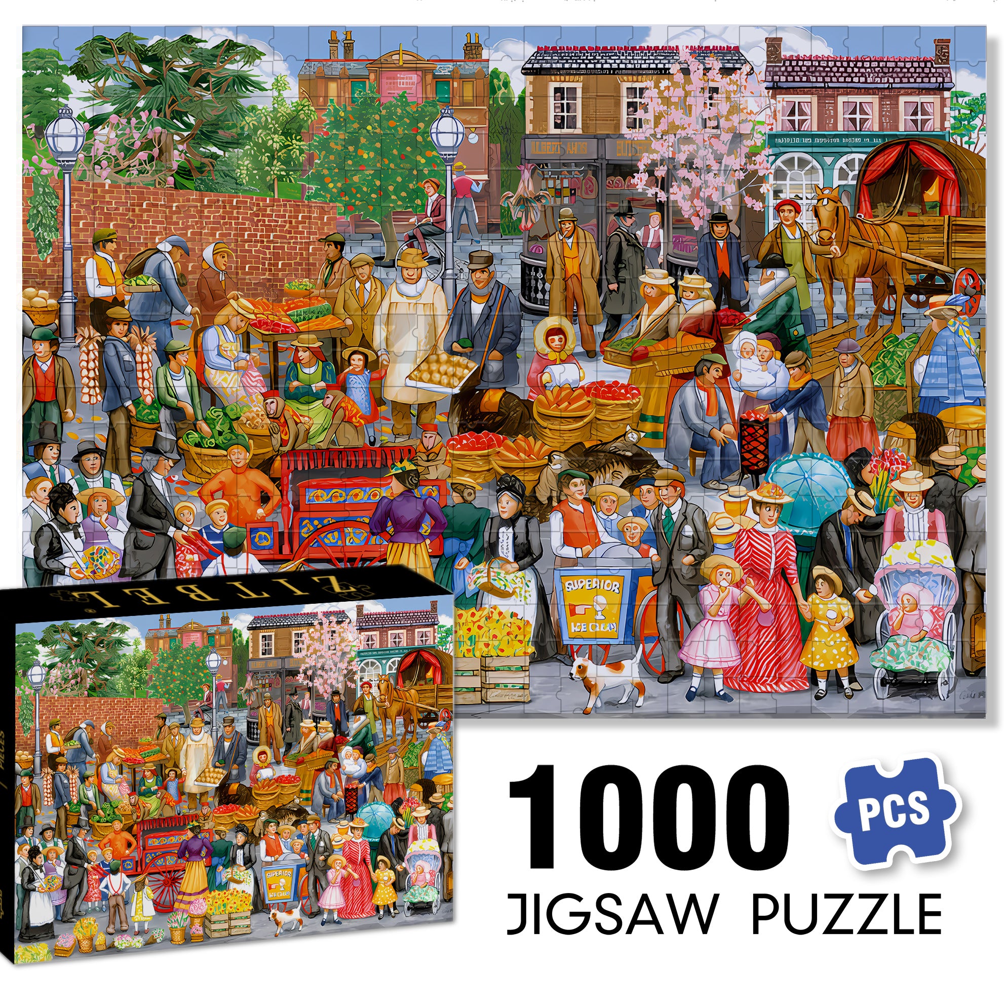 Springtime Market 500pcs/1000pcs Jigsaw Puzzle, Scratch-Resistant, Interactive Family Game & Brain-Boosting DIY Decor, Perfect for Halloween, Christmas & New Year Gifts, Family Puzzle Game