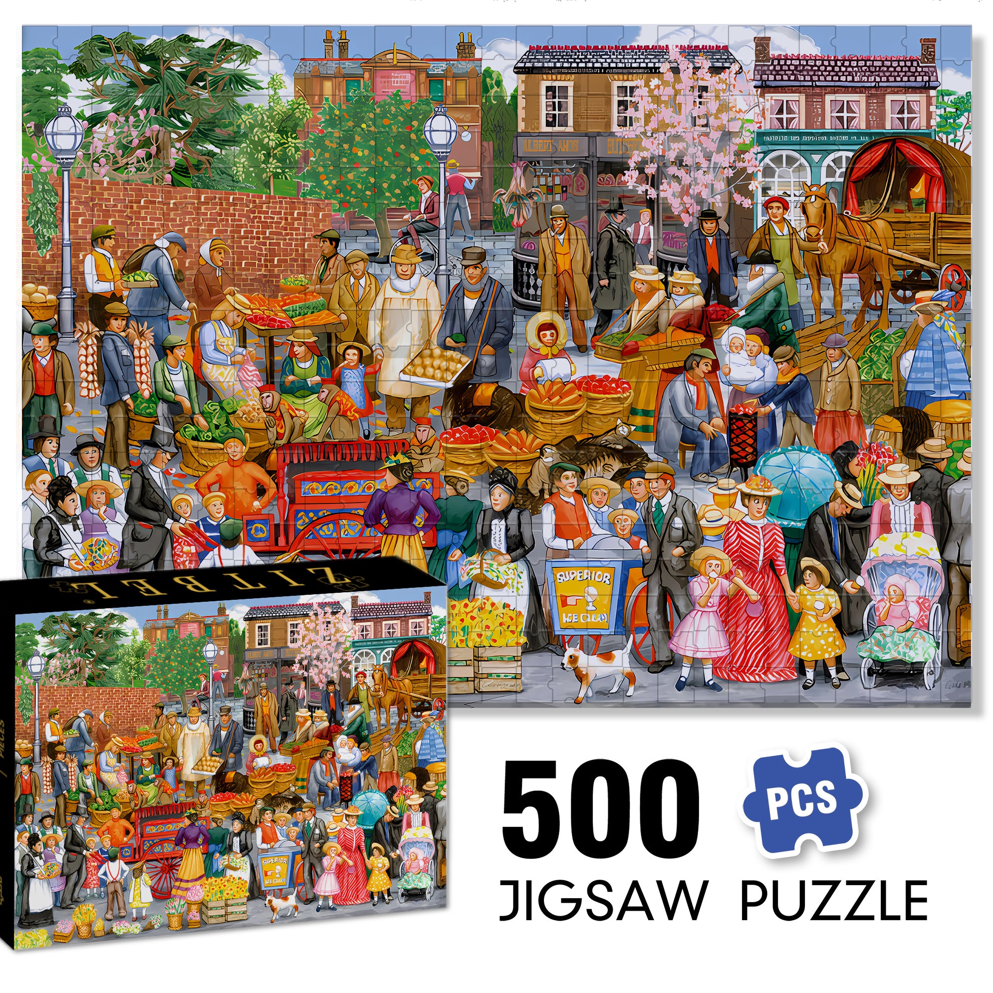 Springtime Market 500pcs/1000pcs Jigsaw Puzzle, Scratch-Resistant, Interactive Family Game & Brain-Boosting DIY Decor, Perfect for Halloween, Christmas & New Year Gifts, Family Puzzle Game