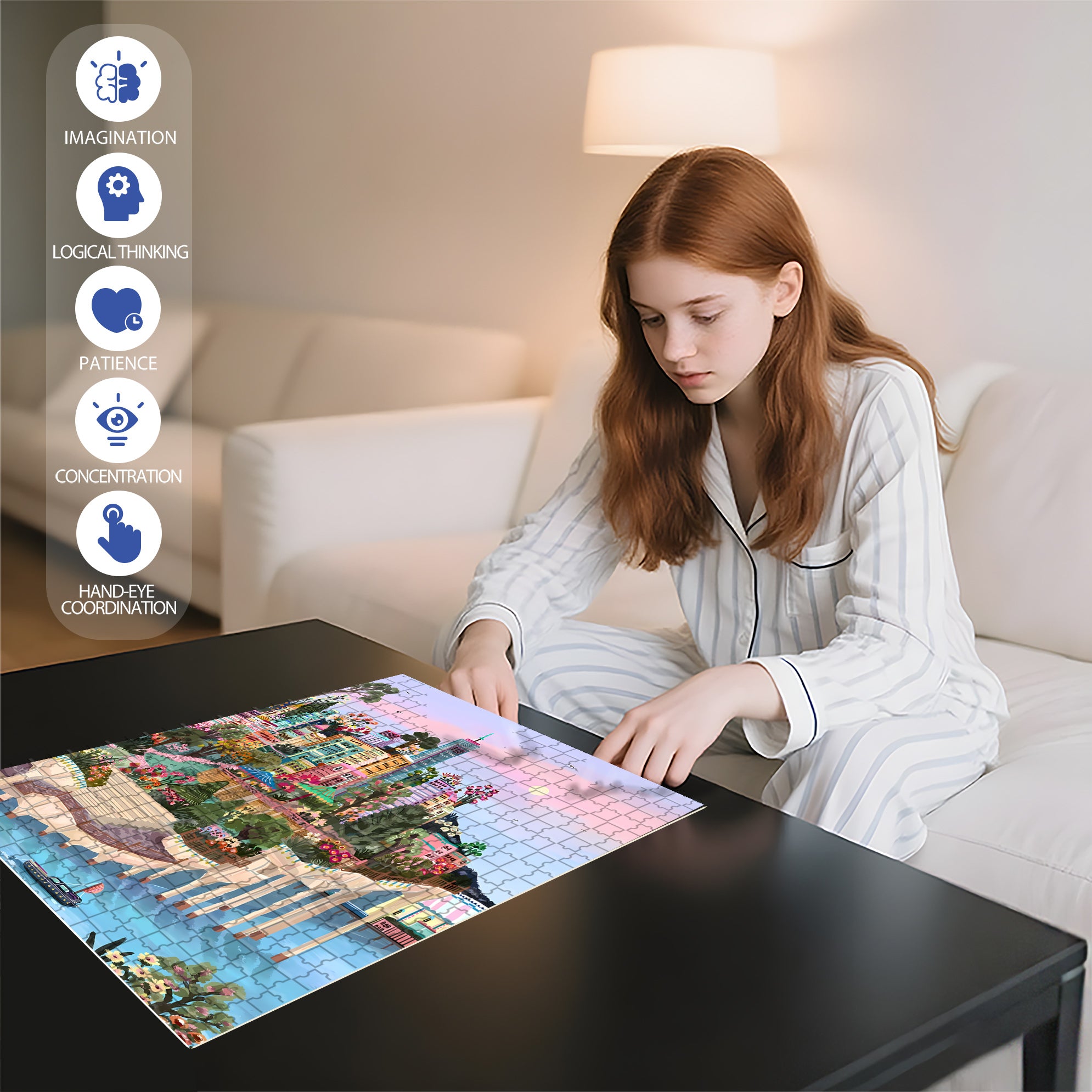 Sunset By The River 500pcs/1000pcs Jigsaw Puzzle, Scratch-Resistant, Interactive Family Game & Brain-Boosting DIY Decor, Perfect for Halloween, Christmas & New Year Gifts, Family Puzzle Game