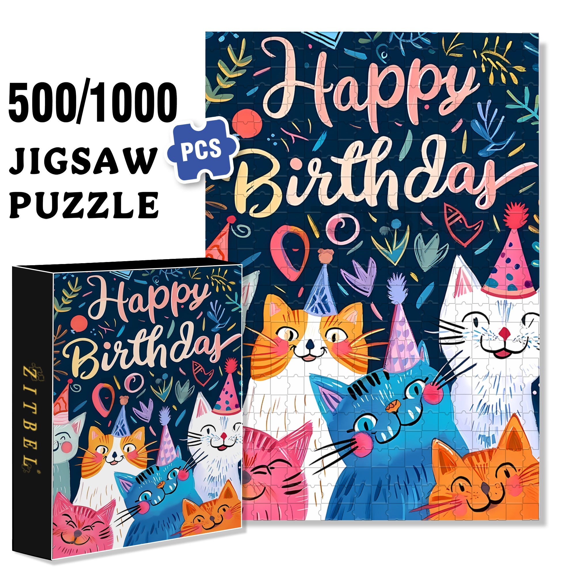 The Birthday Party For The Cat 500pcs/1000pcs Jigsaw Puzzle, Scratch-Resistant, Interactive Family Game & Brain-Boosting DIY Decor, Perfect for Halloween, Christmas & New Year Gifts, Family Puzzle Game
