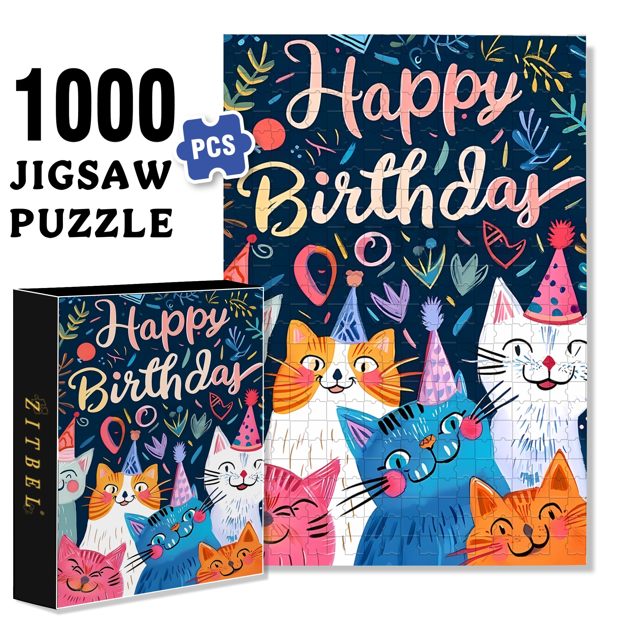 The Birthday Party For The Cat 500pcs/1000pcs Jigsaw Puzzle, Scratch-Resistant, Interactive Family Game & Brain-Boosting DIY Decor, Perfect for Halloween, Christmas & New Year Gifts, Family Puzzle Game