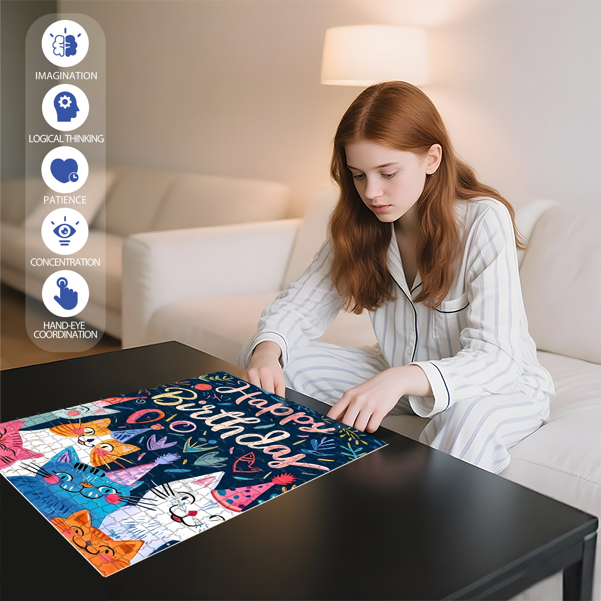 The Birthday Party For The Cat 500pcs/1000pcs Jigsaw Puzzle, Scratch-Resistant, Interactive Family Game & Brain-Boosting DIY Decor, Perfect for Halloween, Christmas & New Year Gifts, Family Puzzle Game