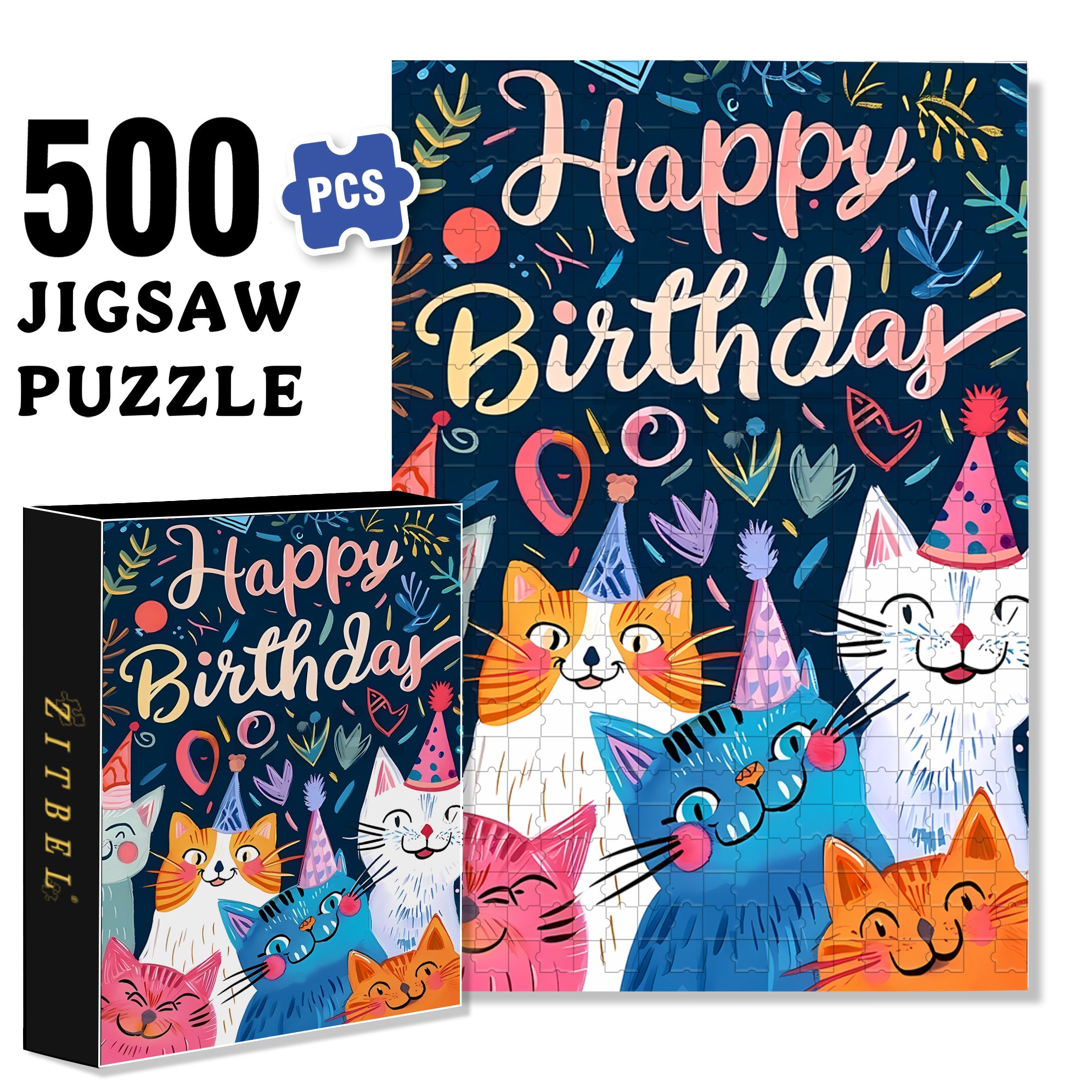 The Birthday Party For The Cat 500pcs/1000pcs Jigsaw Puzzle, Scratch-Resistant, Interactive Family Game & Brain-Boosting DIY Decor, Perfect for Halloween, Christmas & New Year Gifts, Family Puzzle Game