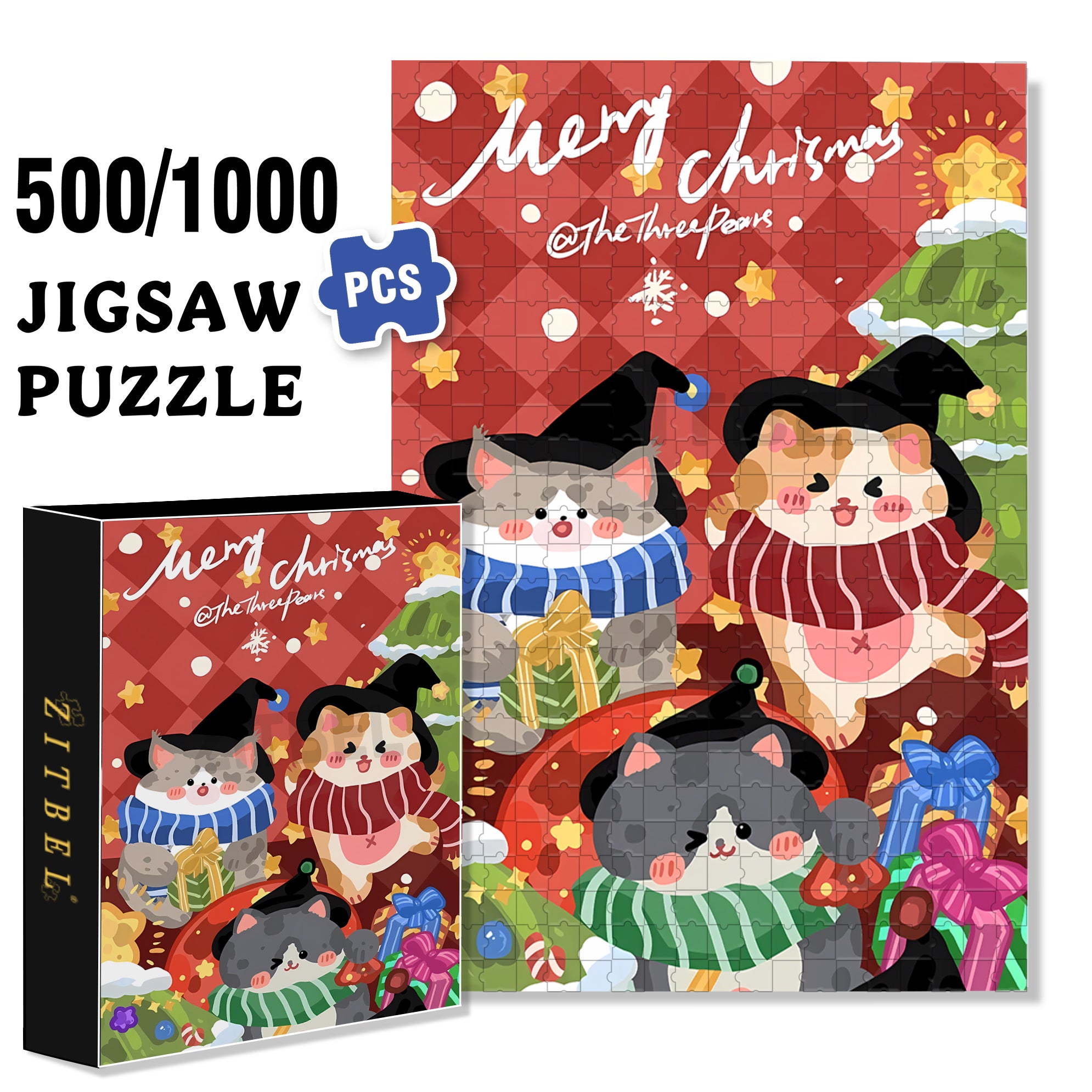 The Joy Of Cats 500pcs/1000pcs Jigsaw Puzzle, Scratch-Resistant, Interactive Family Game & Brain-Boosting DIY Decor, Perfect for Halloween, Christmas & New Year Gifts, Family Puzzle Game