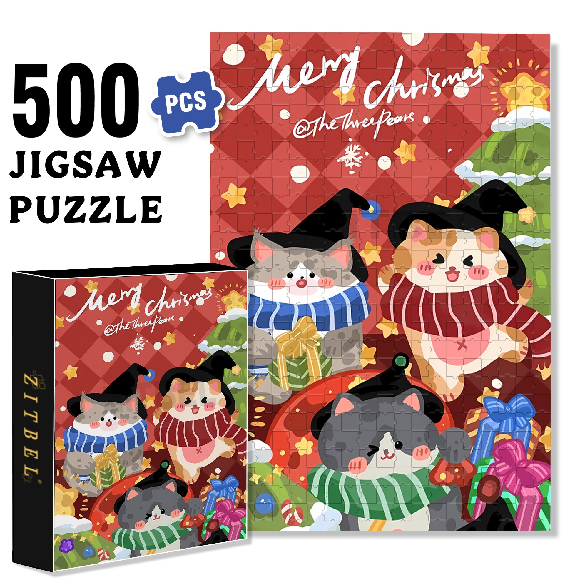 The Joy Of Cats 500pcs/1000pcs Jigsaw Puzzle, Scratch-Resistant, Interactive Family Game & Brain-Boosting DIY Decor, Perfect for Halloween, Christmas & New Year Gifts, Family Puzzle Game