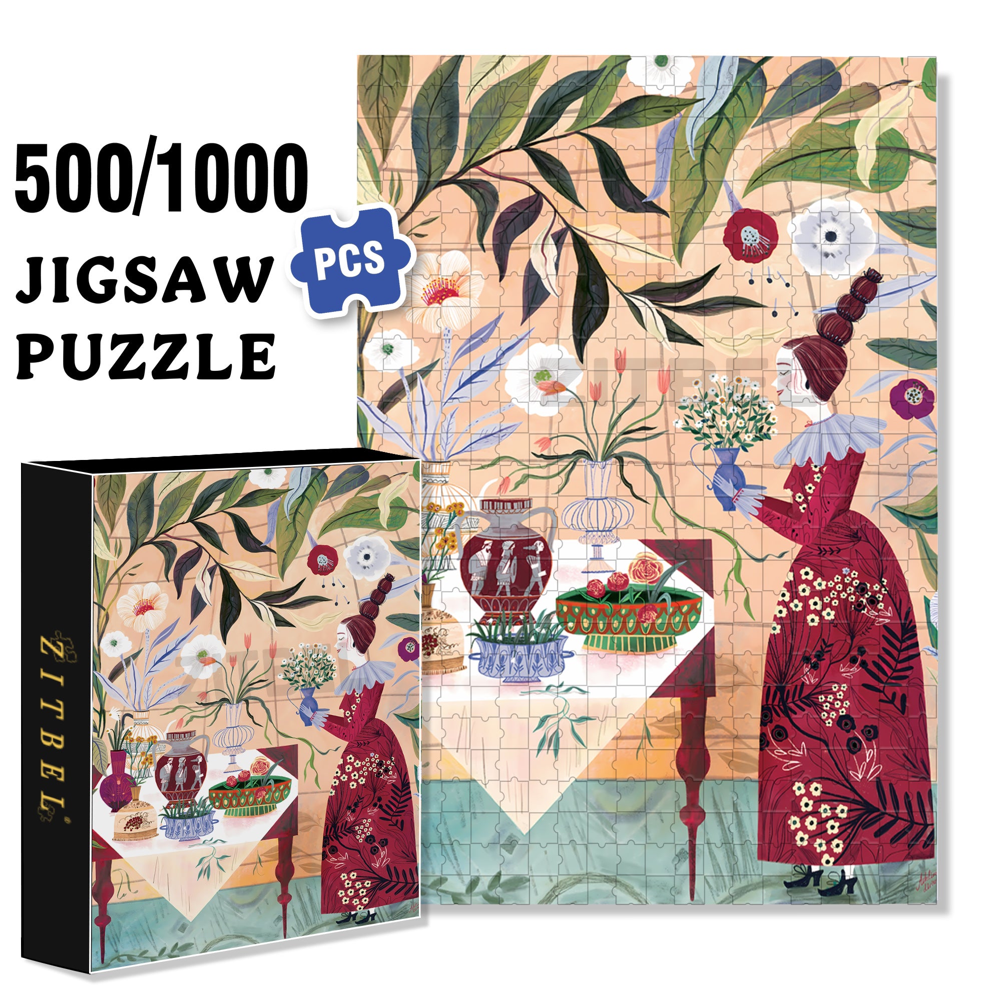 The Plant Lady 500pcs/1000pcs Jigsaw Puzzle, Scratch-Resistant, Interactive Family Game & Brain-Boosting DIY Decor, Perfect for Halloween, Christmas & New Year Gifts, Family Puzzle Game