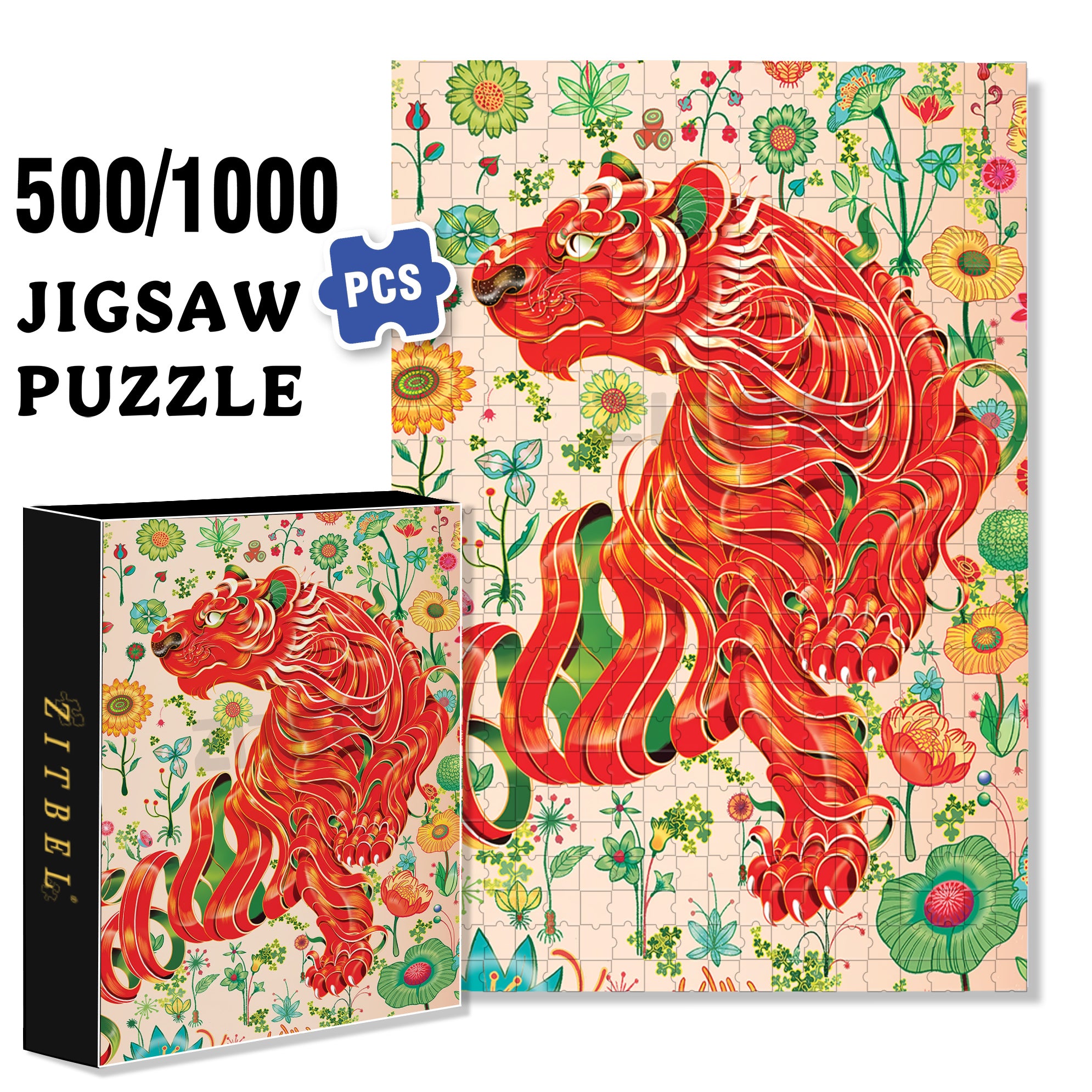 Tiger Style 500pcs/1000pcs Jigsaw Puzzle, Scratch-Resistant, Interactive Family Game & Brain-Boosting DIY Decor, Perfect for Halloween, Christmas & New Year Gifts, Family Puzzle Game