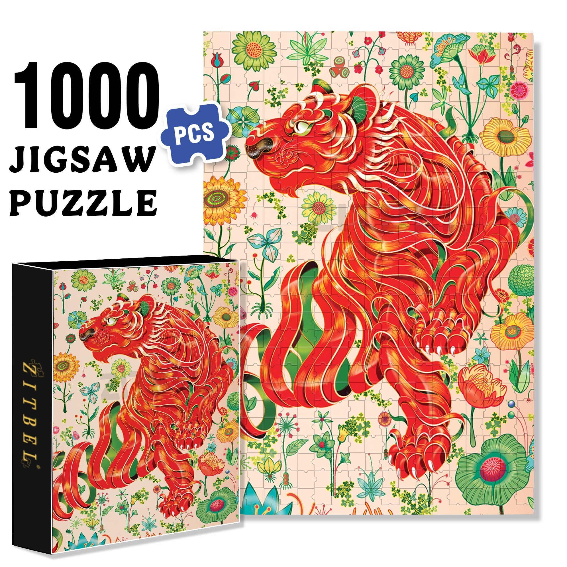 Tiger Style 500pcs/1000pcs Jigsaw Puzzle, Scratch-Resistant, Interactive Family Game & Brain-Boosting DIY Decor, Perfect for Halloween, Christmas & New Year Gifts, Family Puzzle Game