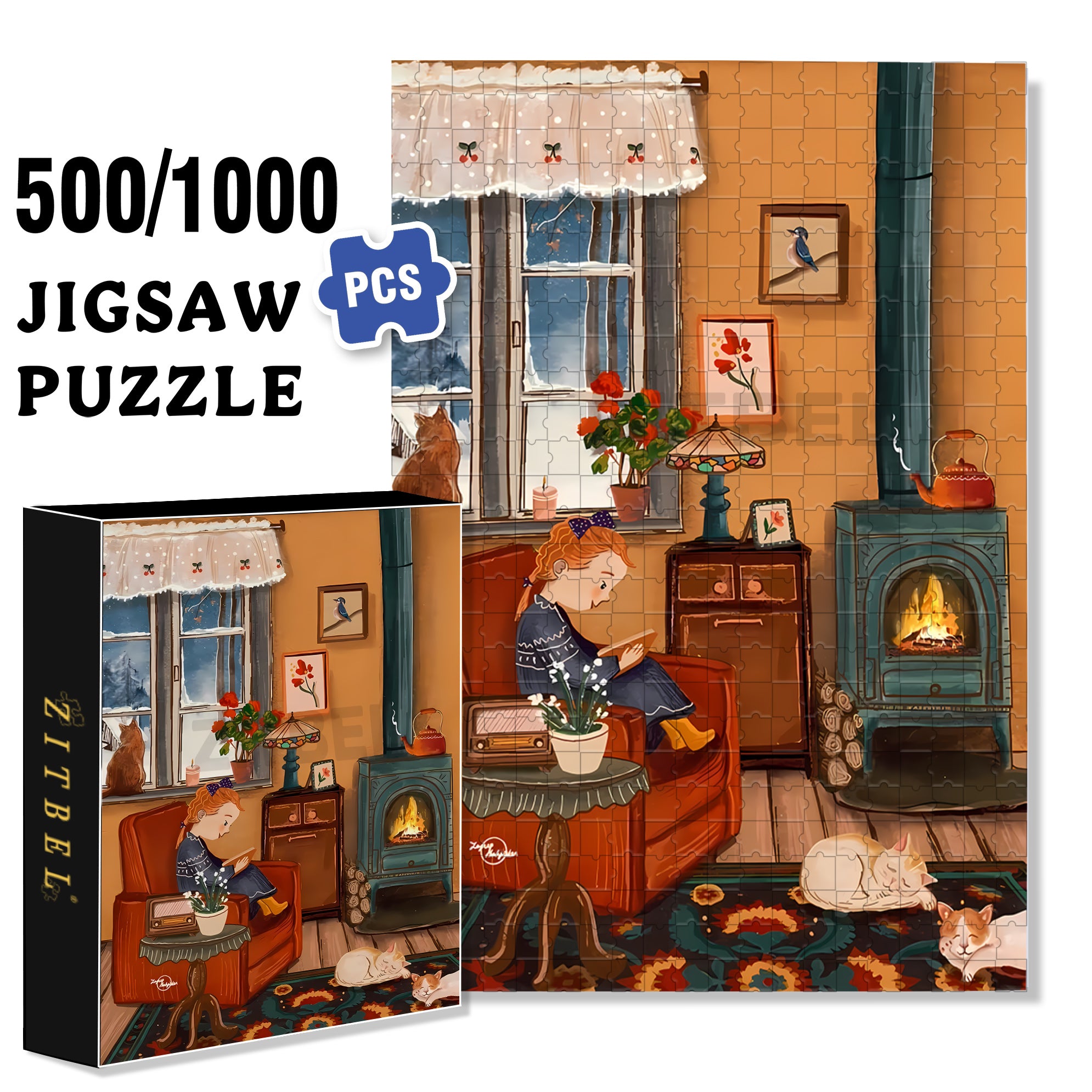 Warm Living Room 500pcs/1000pcs Jigsaw Puzzle, Scratch-Resistant, Interactive Family Game & Brain-Boosting DIY Decor, Perfect for Halloween, Christmas & New Year Gifts, Family Puzzle Game