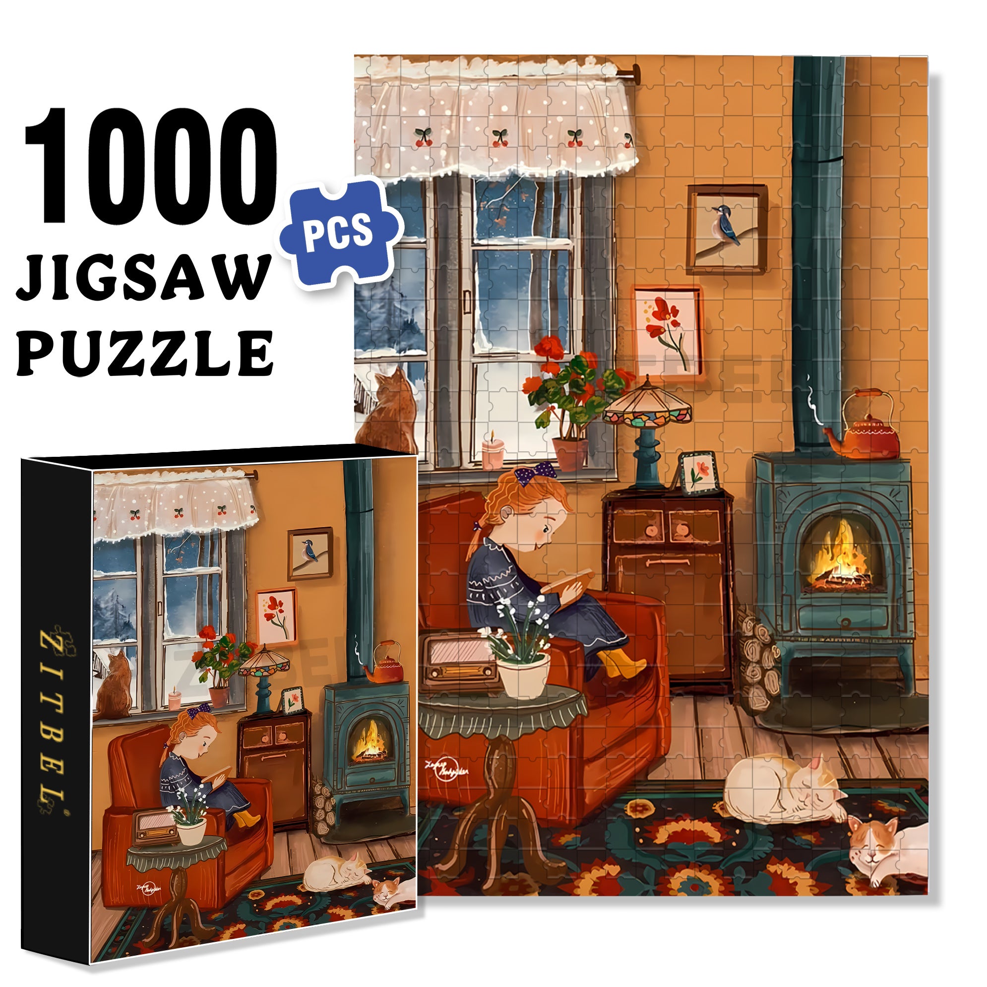 Warm Living Room 500pcs/1000pcs Jigsaw Puzzle, Scratch-Resistant, Interactive Family Game & Brain-Boosting DIY Decor, Perfect for Halloween, Christmas & New Year Gifts, Family Puzzle Game