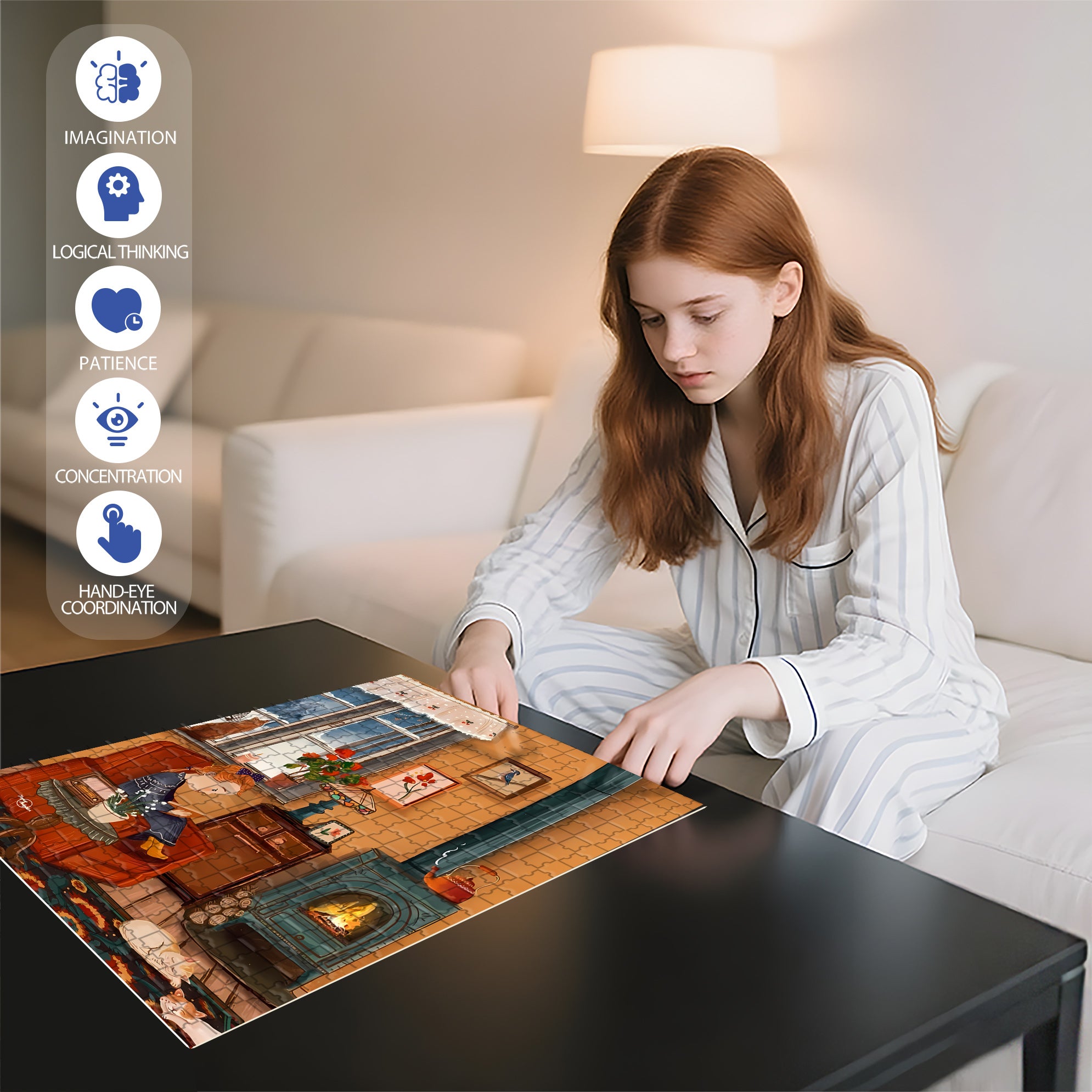 Warm Living Room 500pcs/1000pcs Jigsaw Puzzle, Scratch-Resistant, Interactive Family Game & Brain-Boosting DIY Decor, Perfect for Halloween, Christmas & New Year Gifts, Family Puzzle Game
